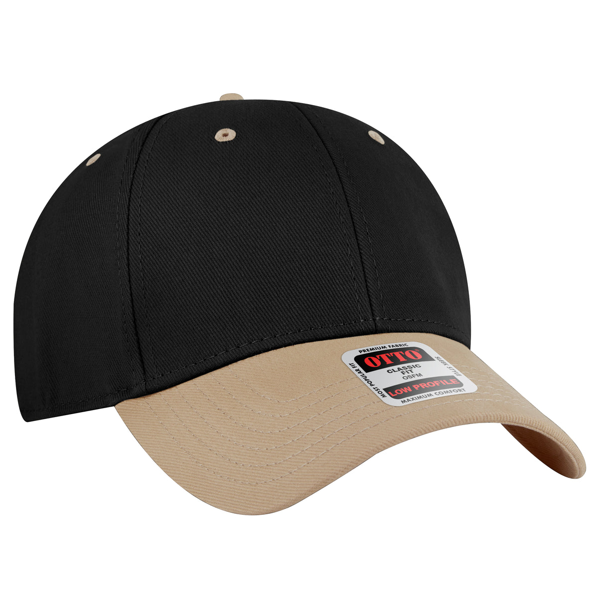 Otto Cap 19-251 6 Panel Low Profile Baseball Cap - Khaki/Black
