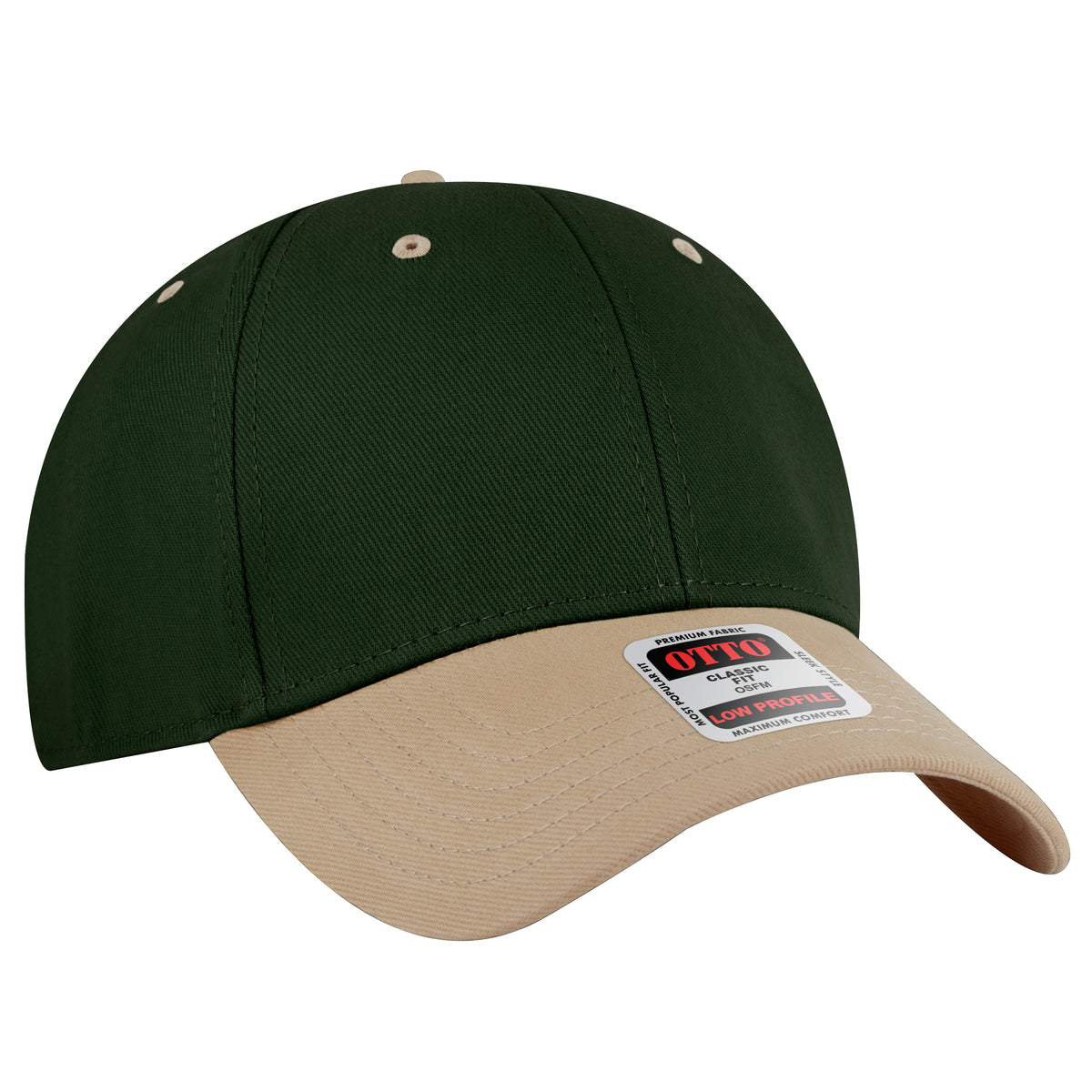Otto Cap 19-251 6 Panel Low Profile Baseball Cap - Khaki/Dark Green