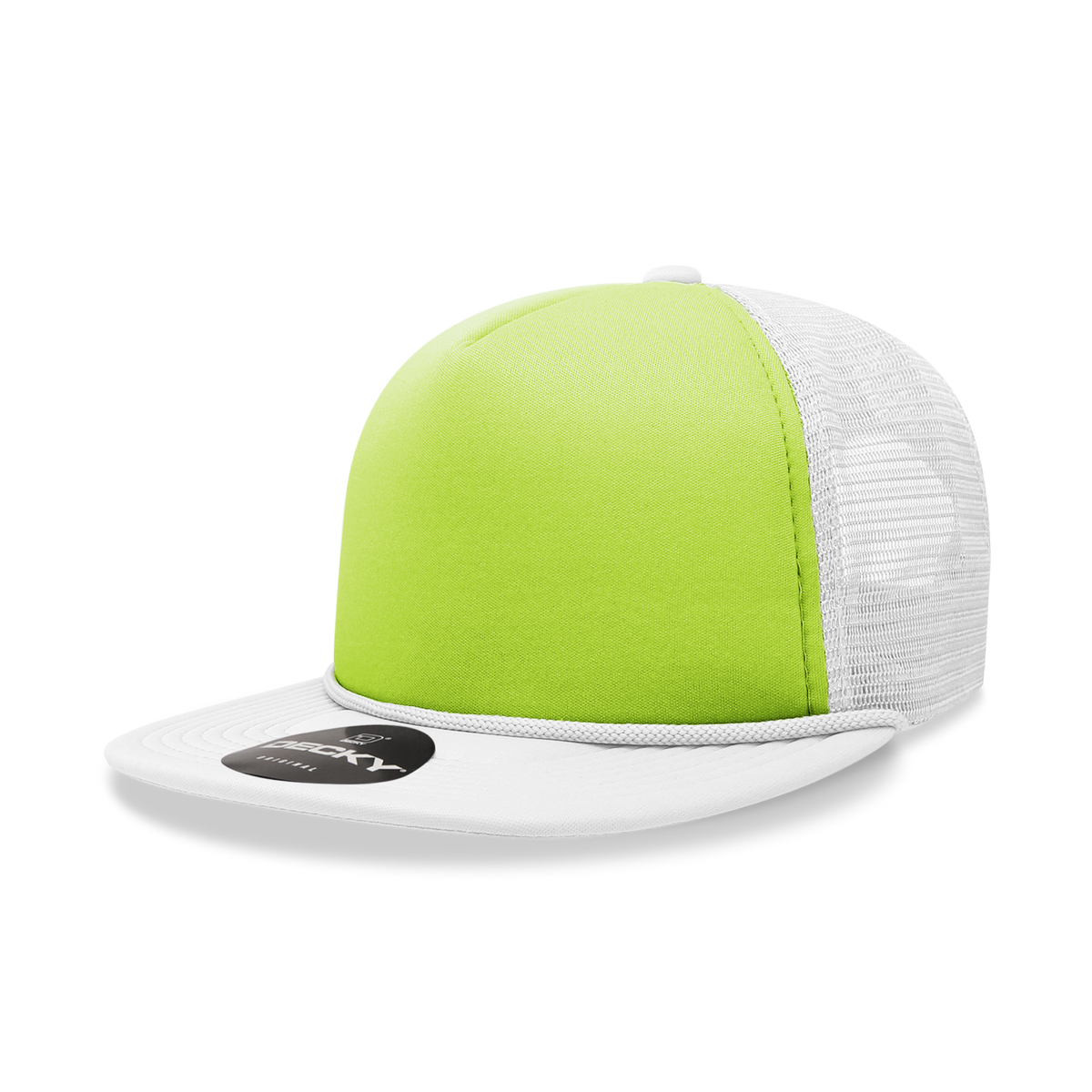 Decky 5 Panel High Profile Structured Two Tone Foam Trucker - White/Neon Yellow
