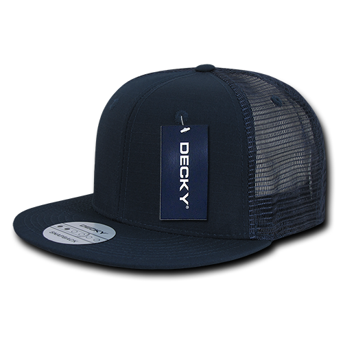 Decky 6 Panel High Profile Structured Ripstop Trucker - Navy