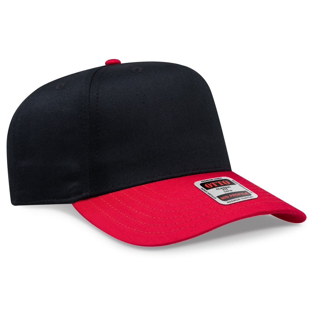 Otto Cap 31-069 5 Panel Mid Profile Baseball Cap - Red/Black