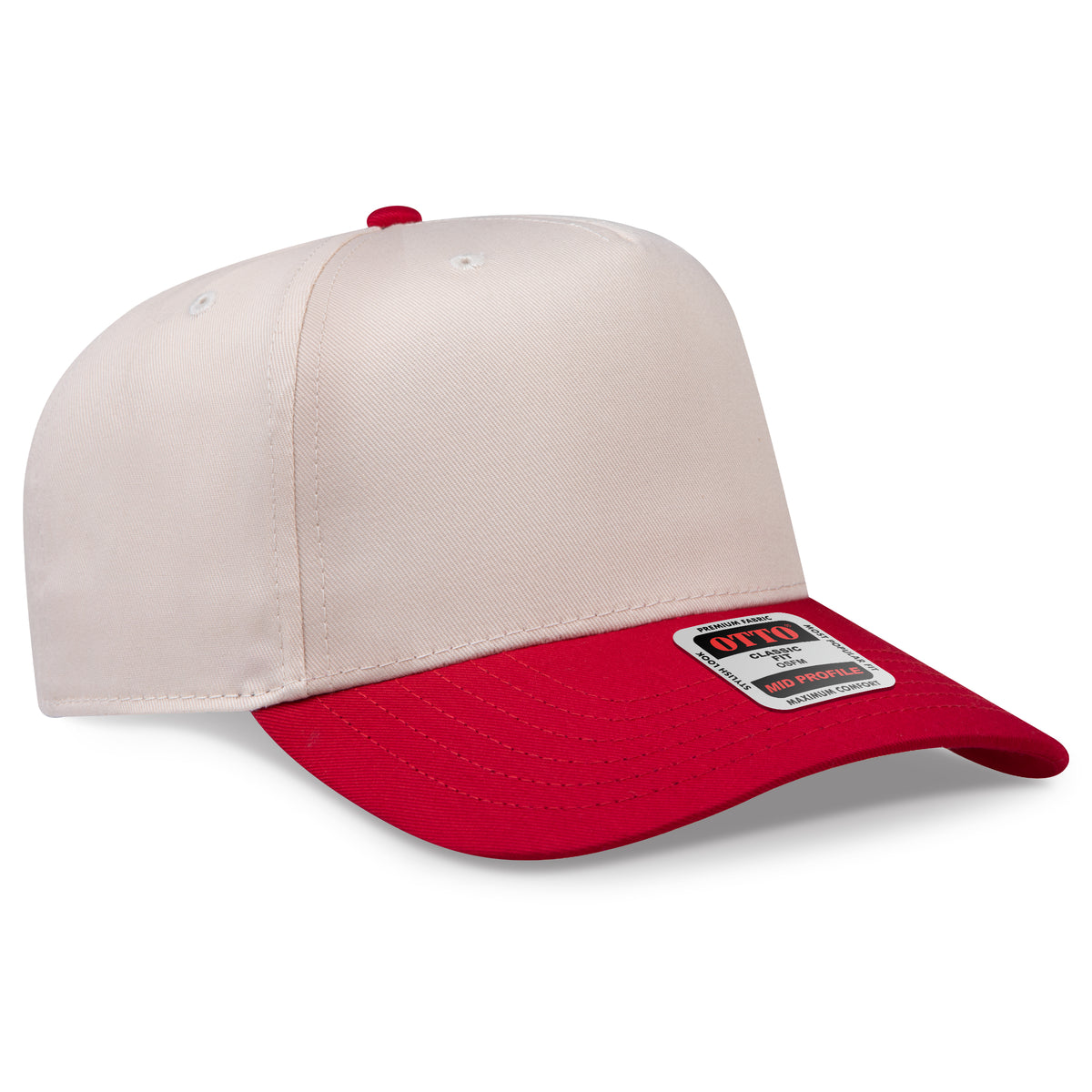 Otto Cap 31-069 5 Panel Mid Profile Baseball Cap - Red/Natural