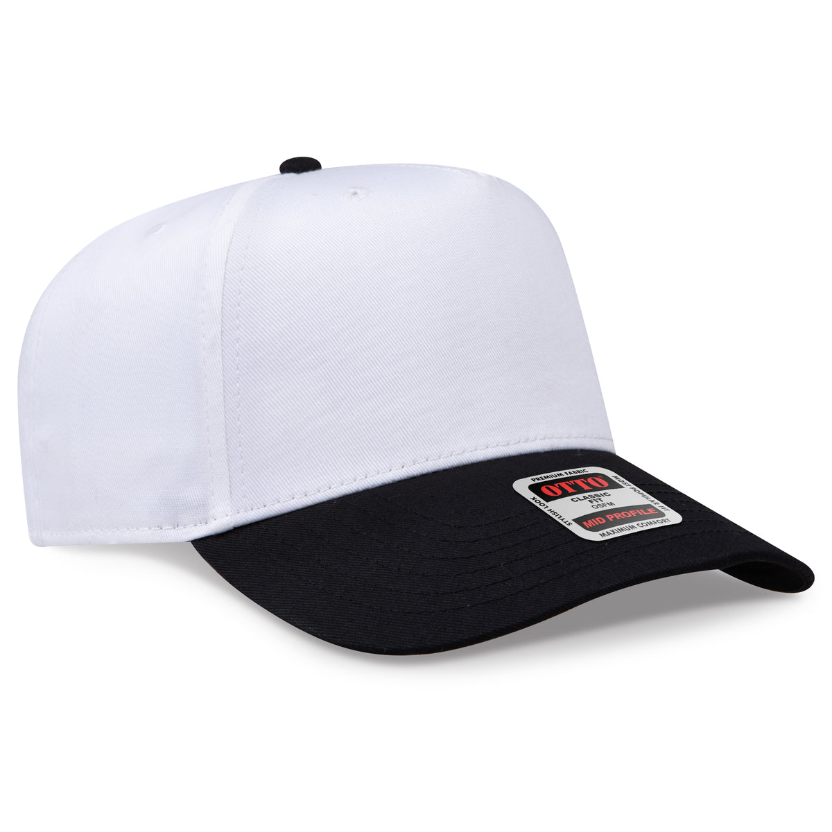 Otto Cap 31-069 5 Panel Mid Profile Baseball Cap - Black/White