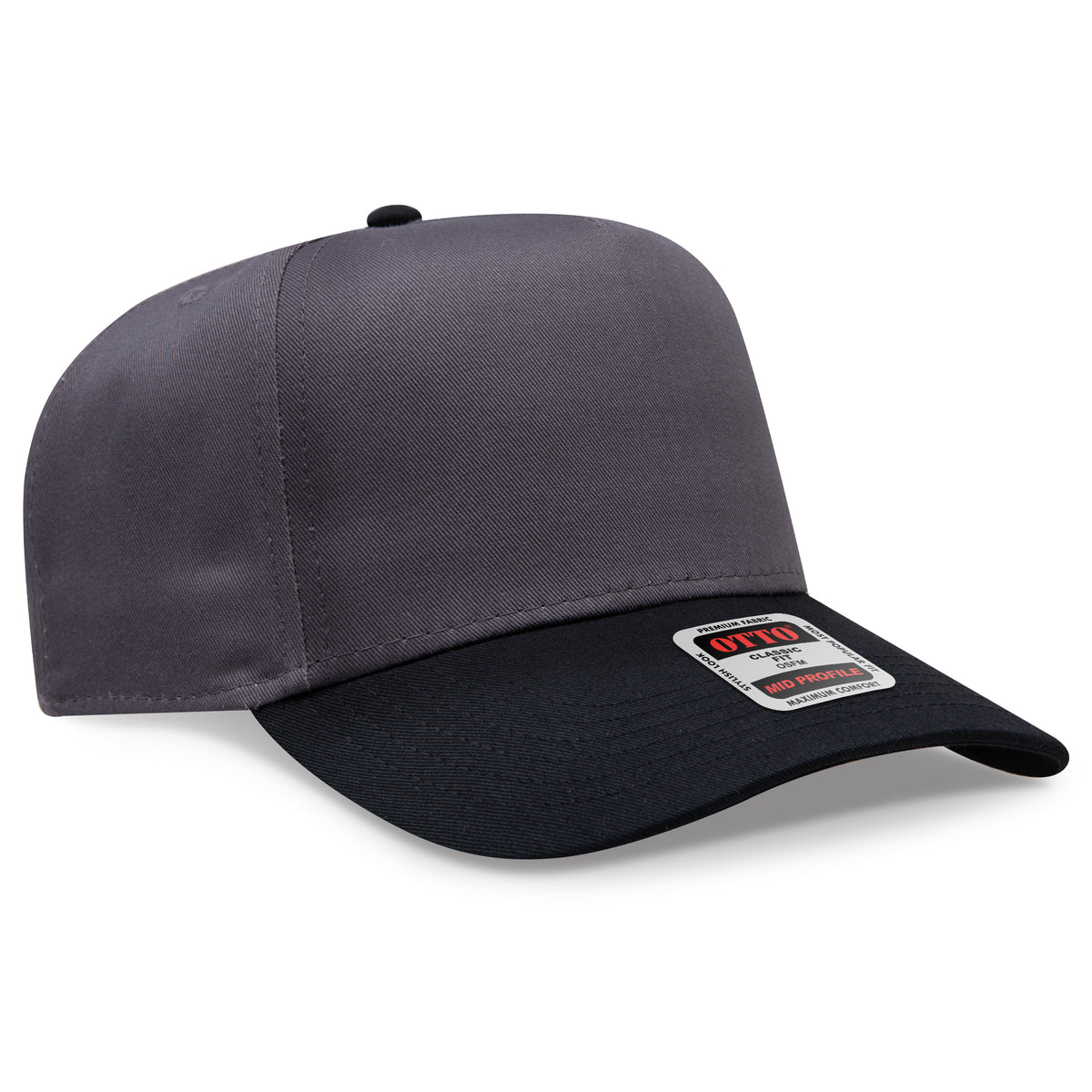 Otto Cap 31-069 5 Panel Mid Profile Baseball Cap - Black/Charcoal Gray