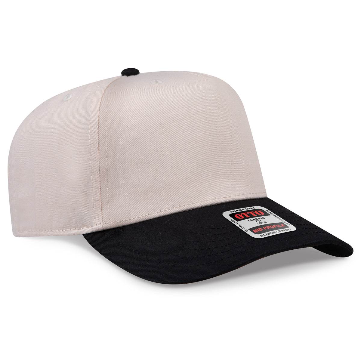 Otto Cap 31-069 5 Panel Mid Profile Baseball Cap - Black/Natural