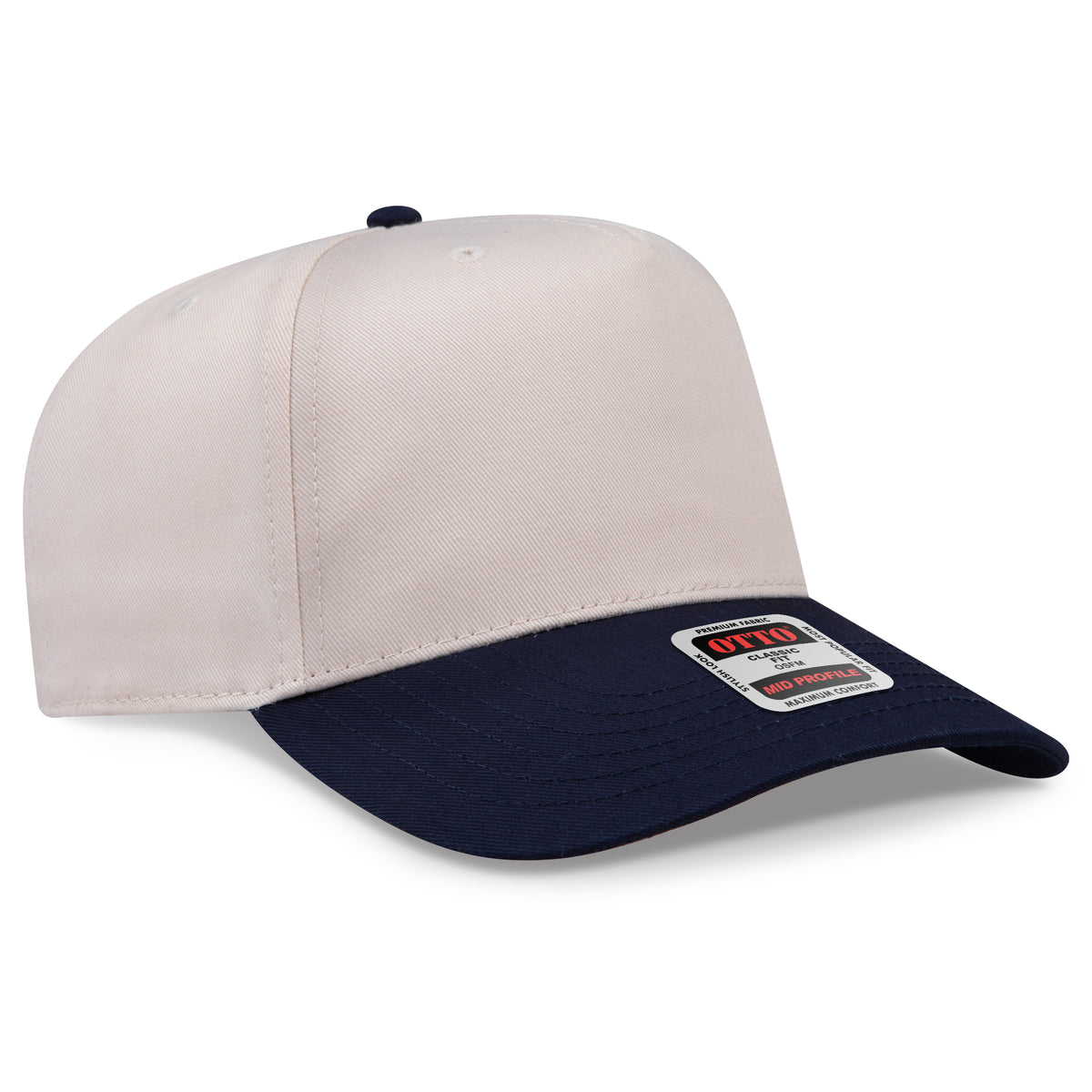 Otto Cap 31-069 5 Panel Mid Profile Baseball Cap - Navy/Natural