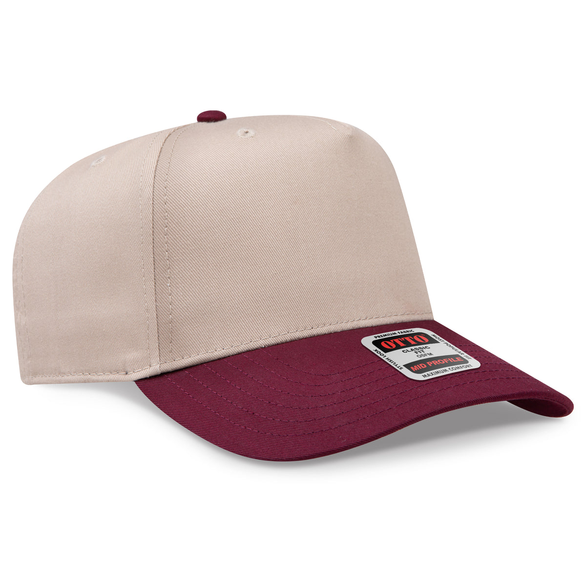Otto Cap 31-069 5 Panel Mid Profile Baseball Cap - Maroon/Khaki