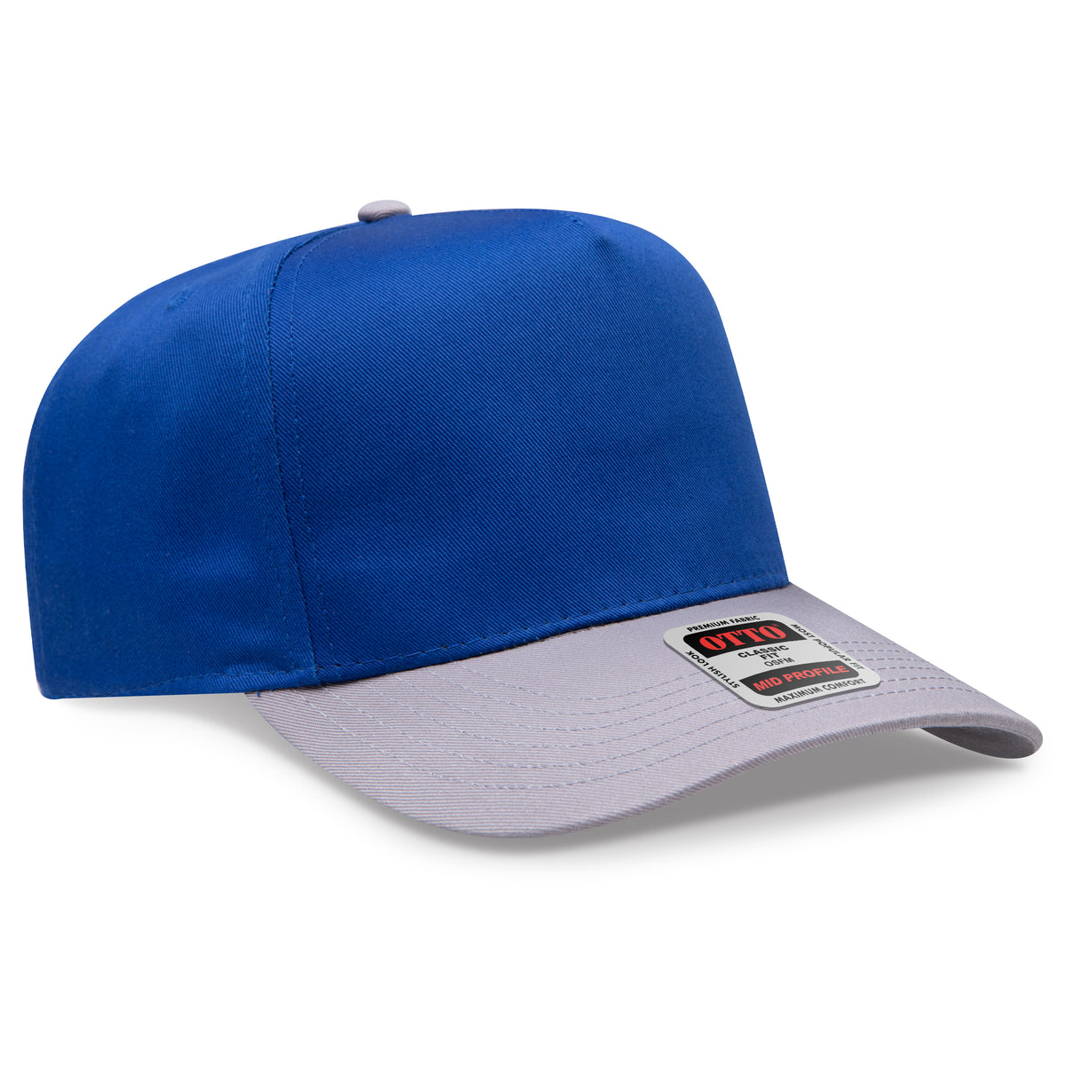 Otto Cap 31-069 5 Panel Mid Profile Baseball Cap - Gray/Royal