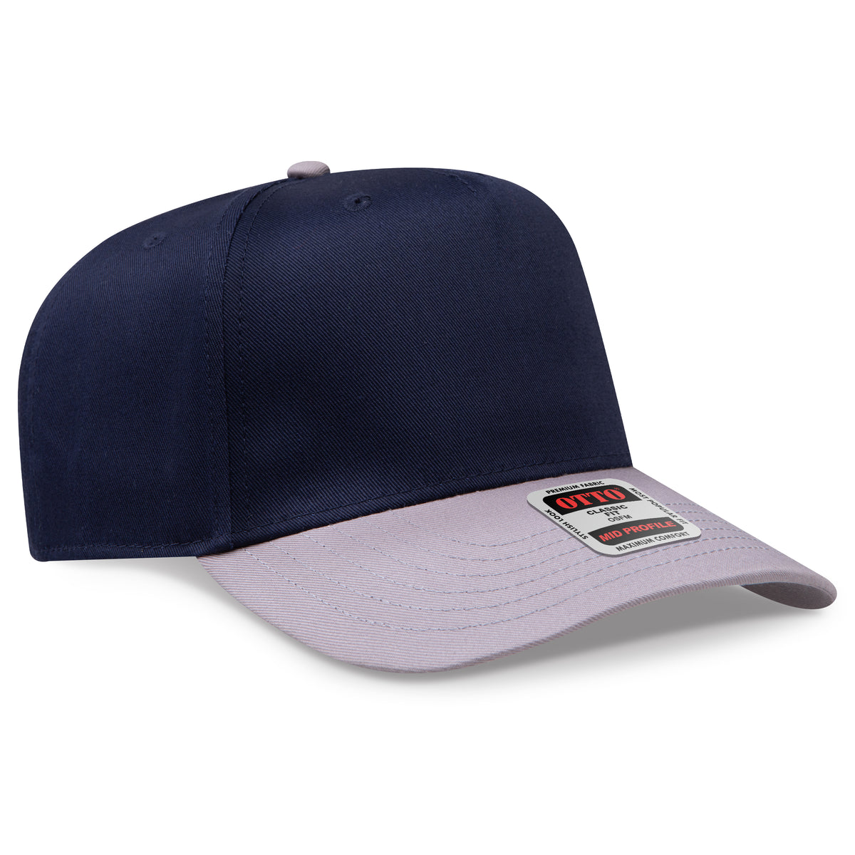 Otto Cap 31-069 5 Panel Mid Profile Baseball Cap - Gray/Navy