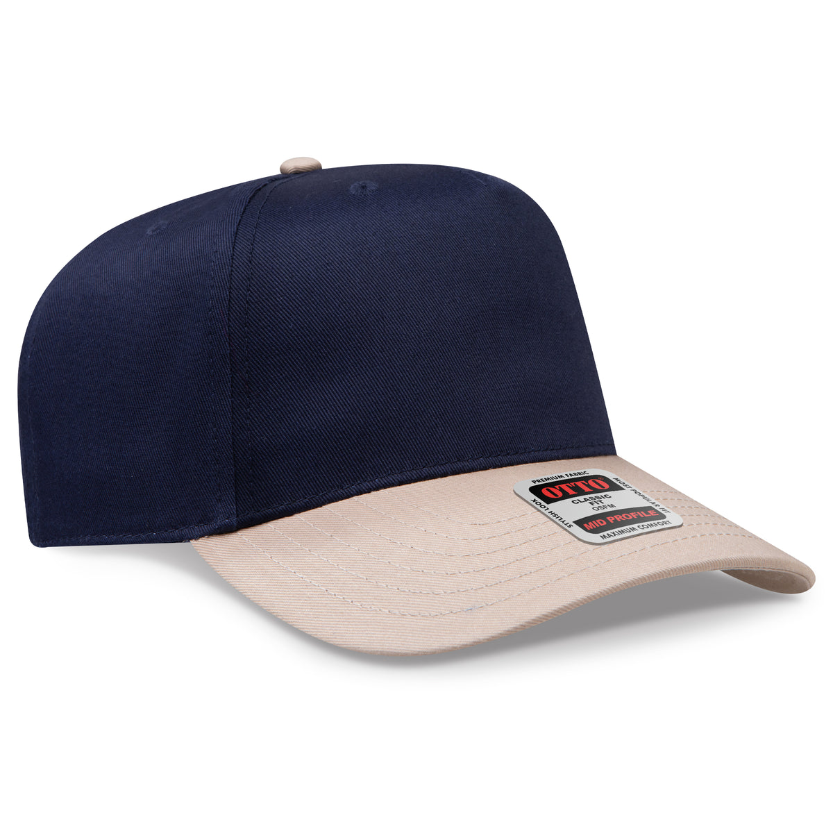 Otto Cap 31-069 5 Panel Mid Profile Baseball Cap - Khaki/Navy