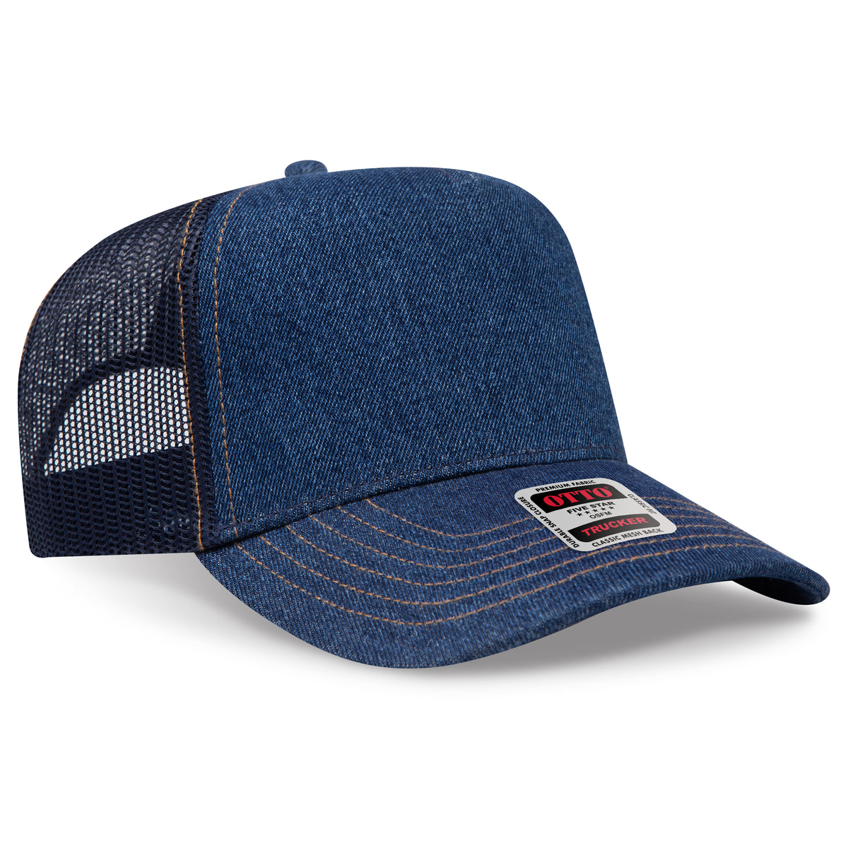 Otto Cap 32-285 5 Panel Mid Profile Mesh Back Trucker Hat - Navy/Gold