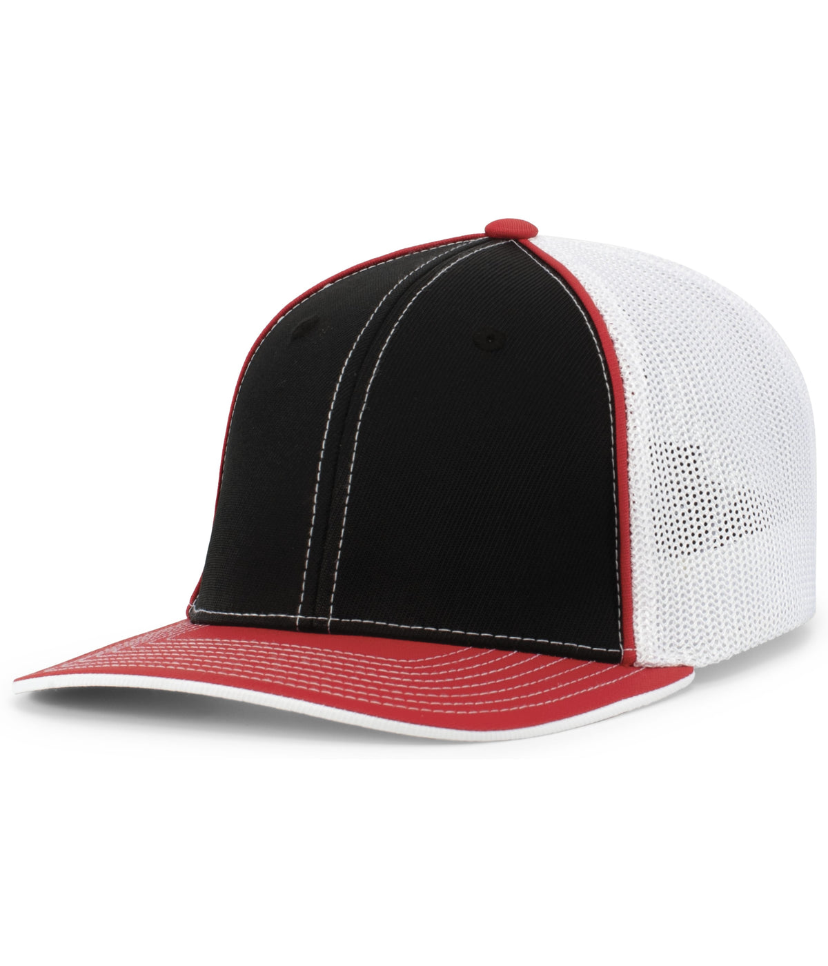 Pacific Headwear Trucker Flexfit Cap - BLACK/WHITE/RED