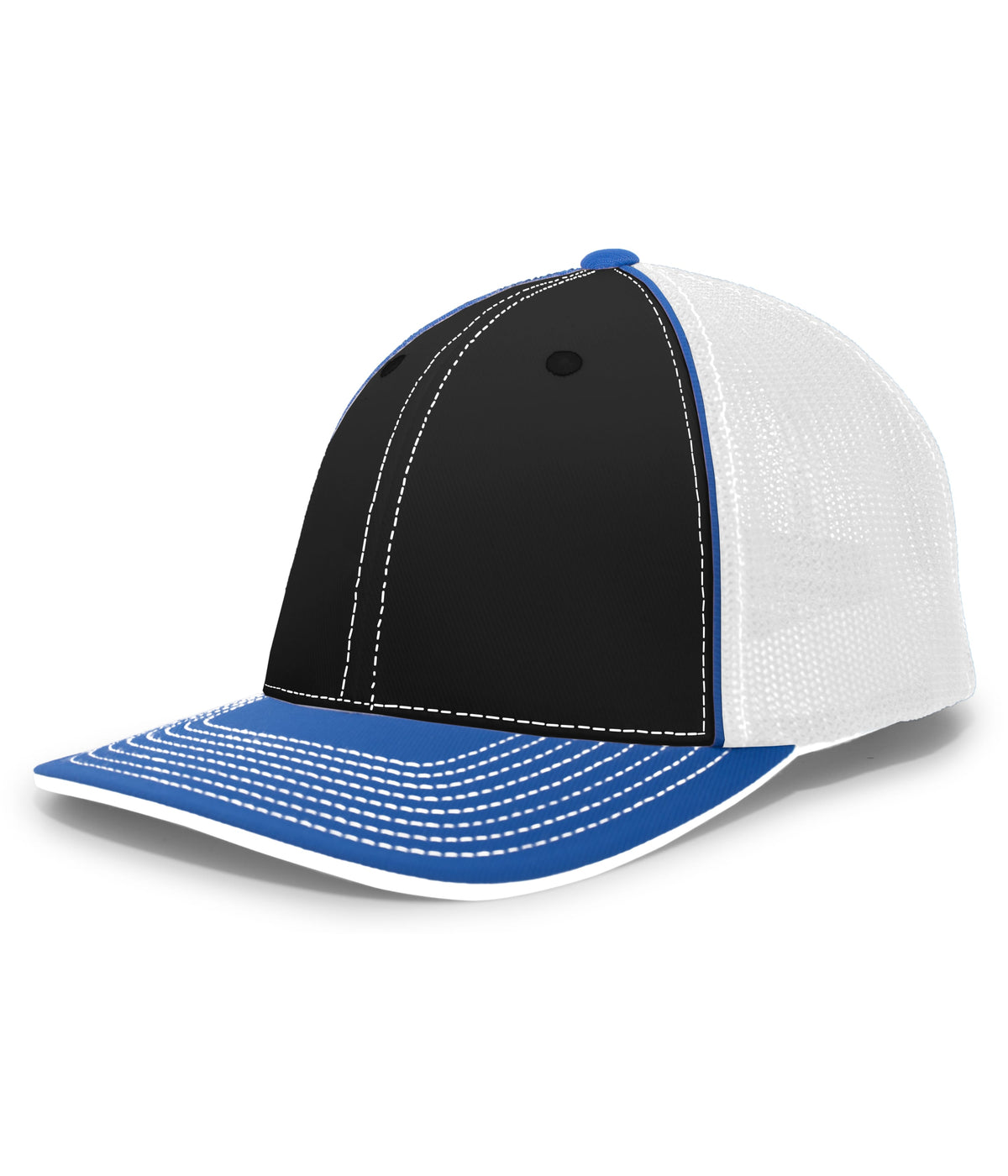 Pacific Headwear Trucker Flexfit Cap - BLACK/WHITE/ROYAL