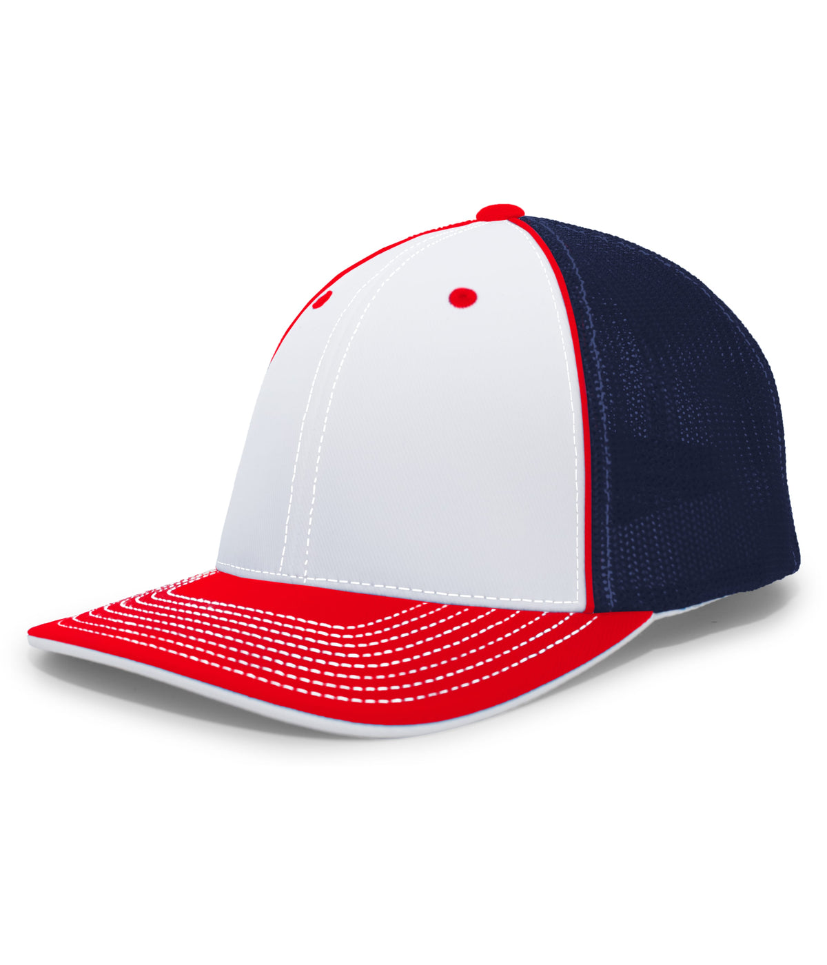 Pacific Headwear Trucker Flexfit Cap - WHITE/NAVY/RED