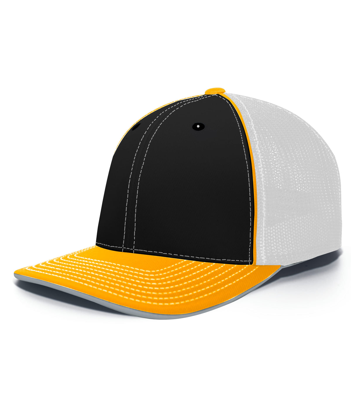 Pacific Headwear Trucker Flexfit Cap - BLACK/WHITE/GOLD