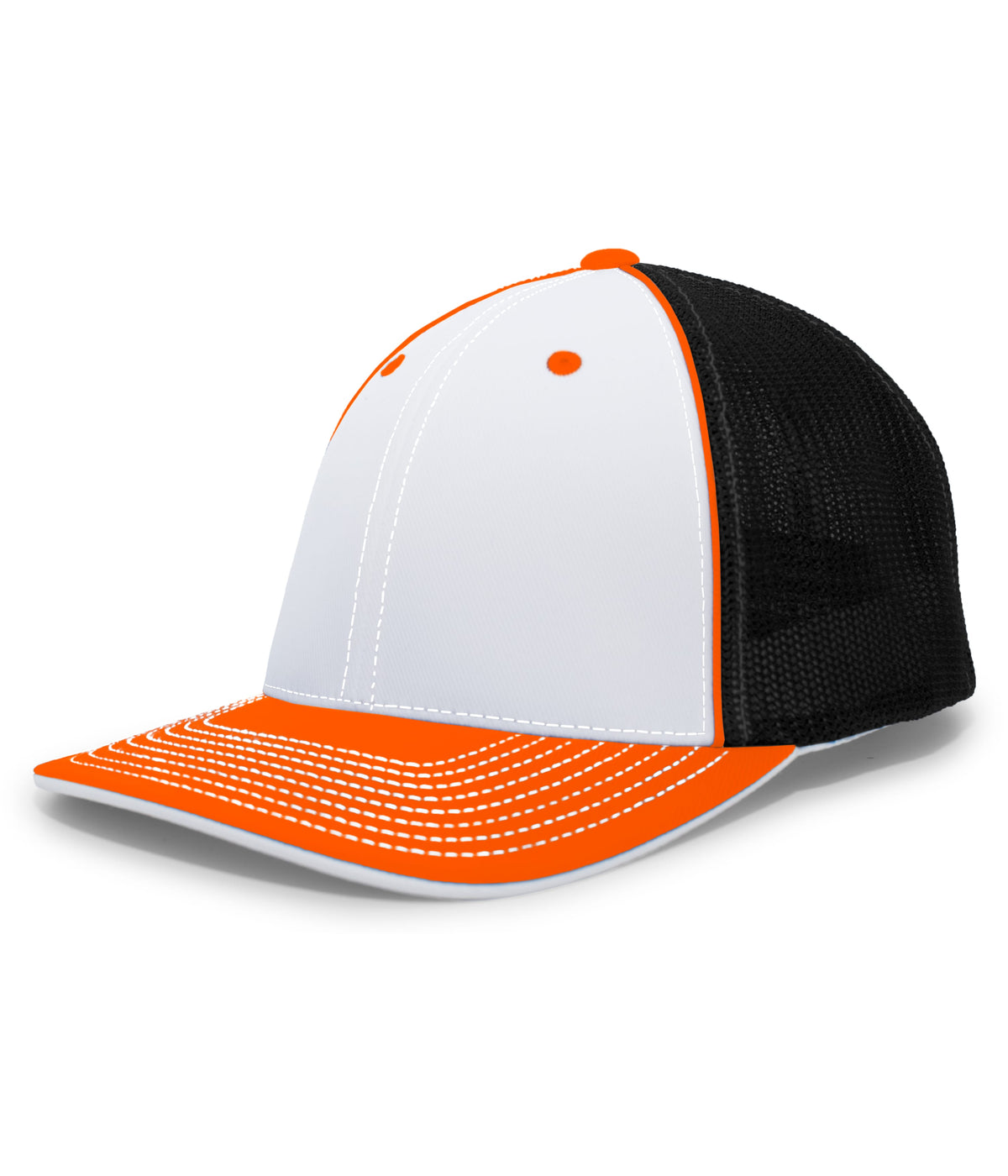 Pacific Headwear Trucker Flexfit Cap - WHITE/BLACK/ORANGE