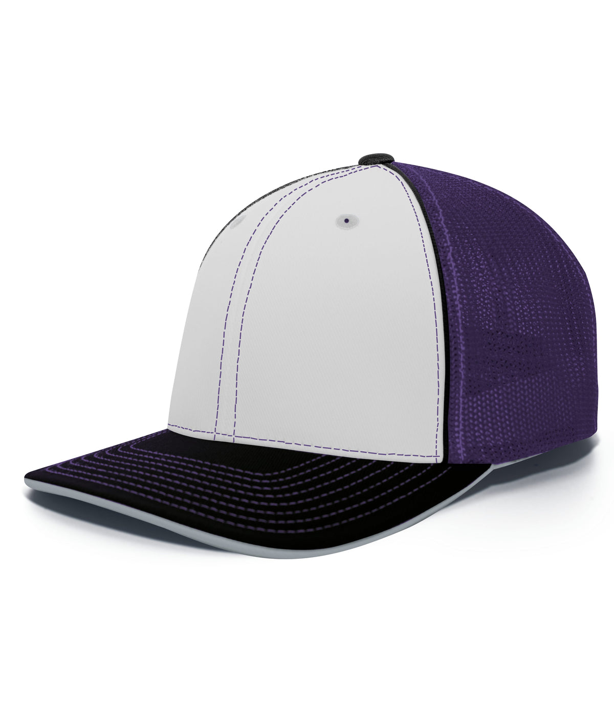 Pacific Headwear Trucker Flexfit Cap - WHITE/PURPLE/BLACK