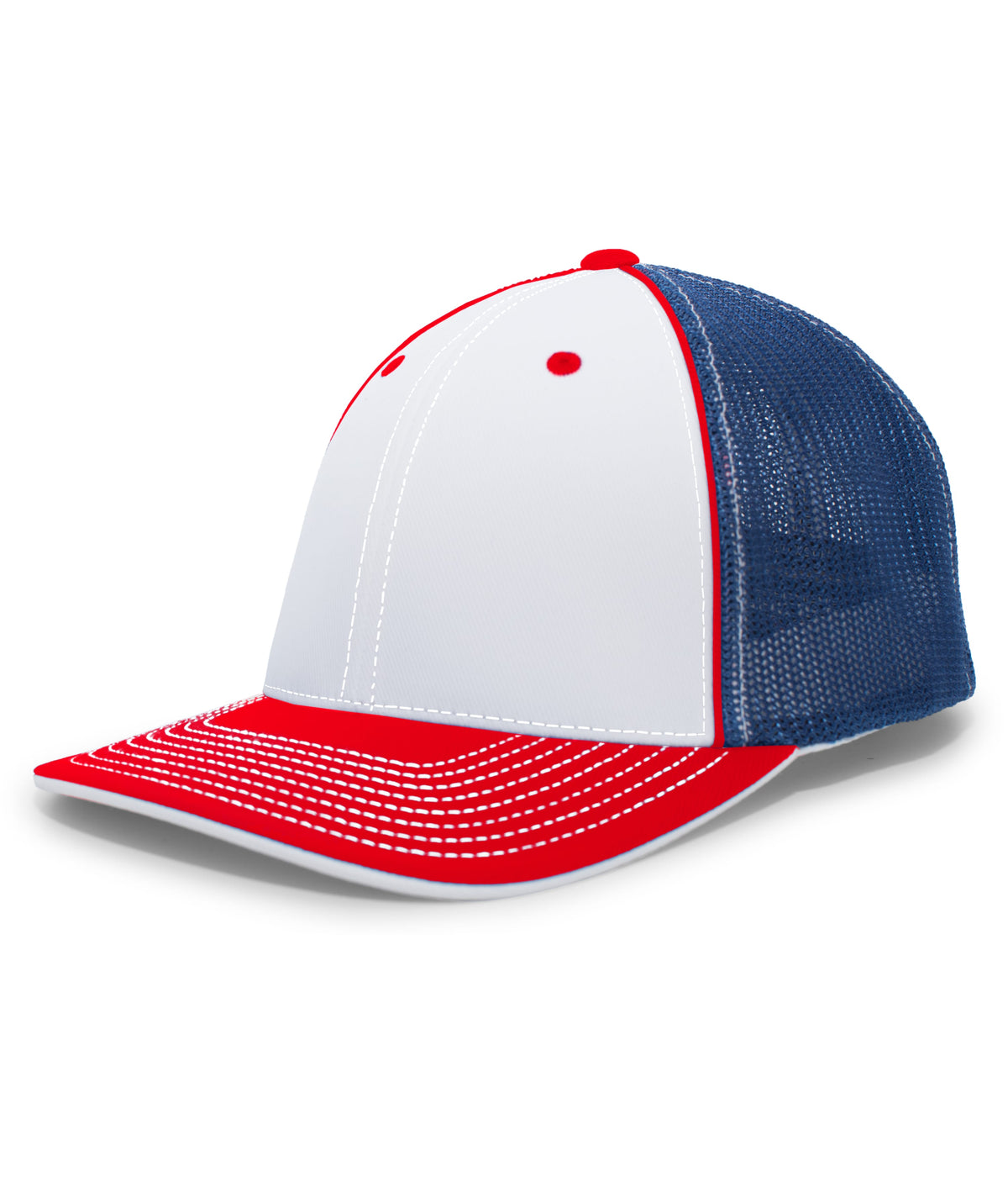 Pacific Headwear Trucker Flexfit Cap - WHITE/ROYAL/RED