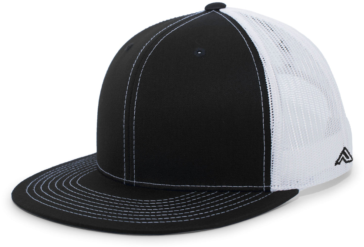 Pacific Headwear D-Series Trucker Snapback Cap - BLACK/WHITE/BLACK
