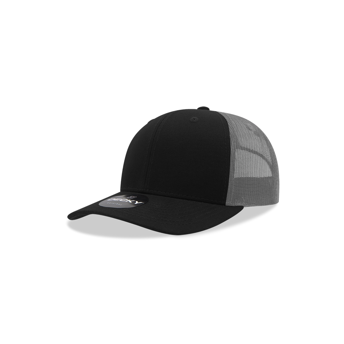 Decky 5019 Youth 6 Panel Mid Profile Structured Cotton Trucker - Black/Charcoal