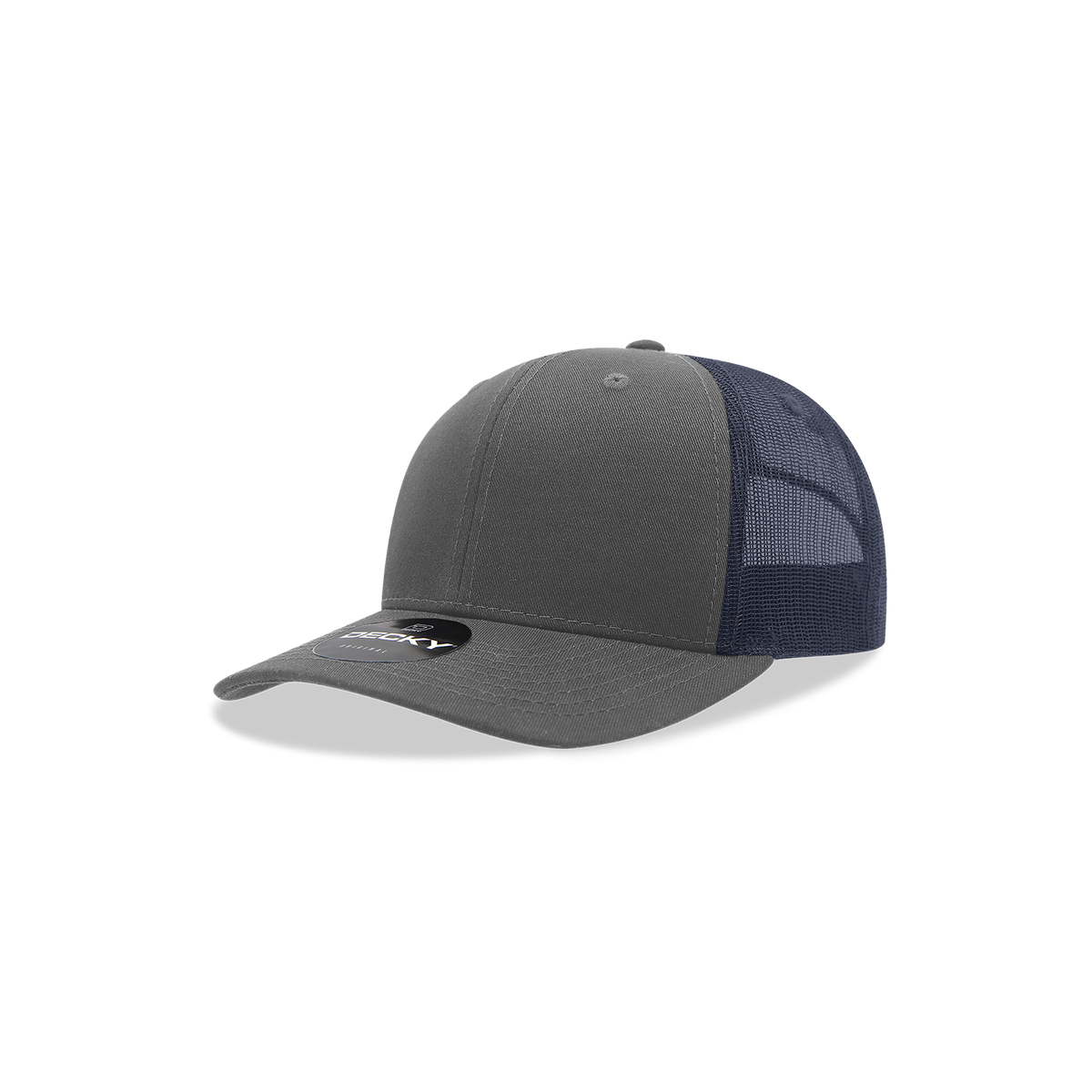 Decky 5019 Youth 6 Panel Mid Profile Structured Cotton Trucker - Charcoal/Navy