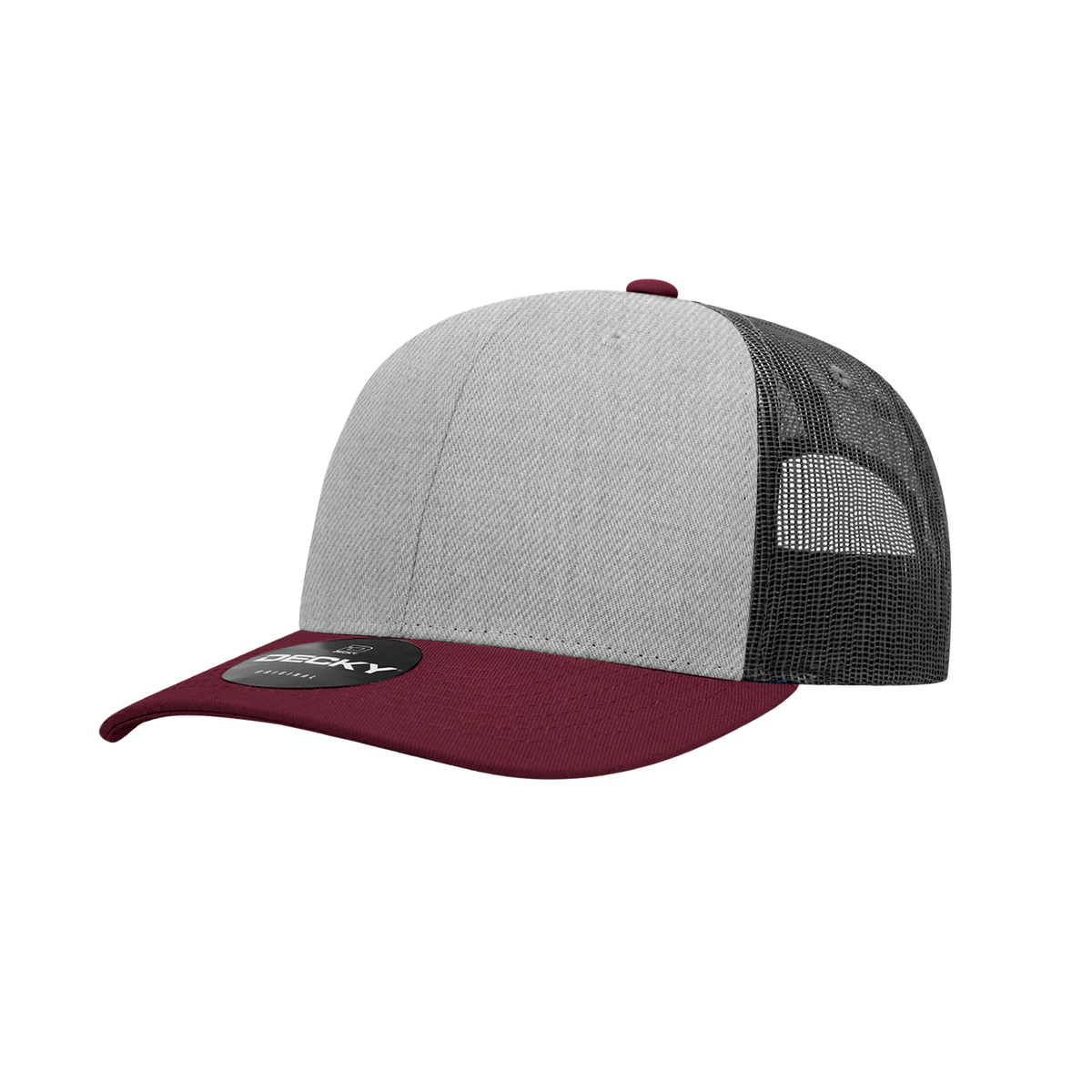 Decky 6021 6 Panel Mid Profile Classic Trucker - Maroon/H.Grey/Charcoal