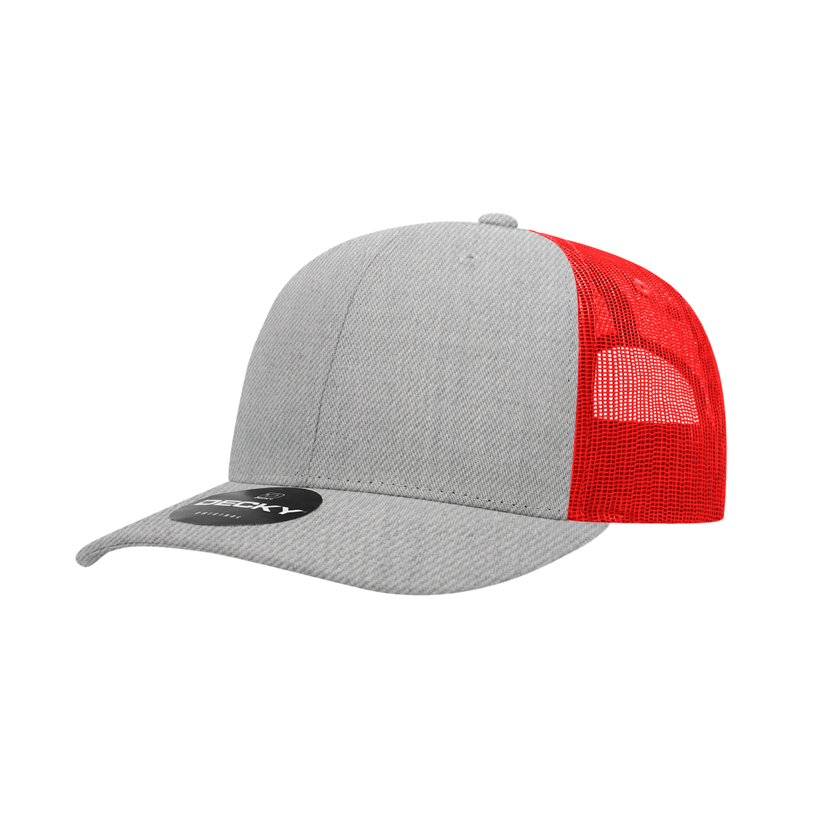 Decky 6021 6 Panel Mid Profile Classic Trucker - Heather Grey/Red