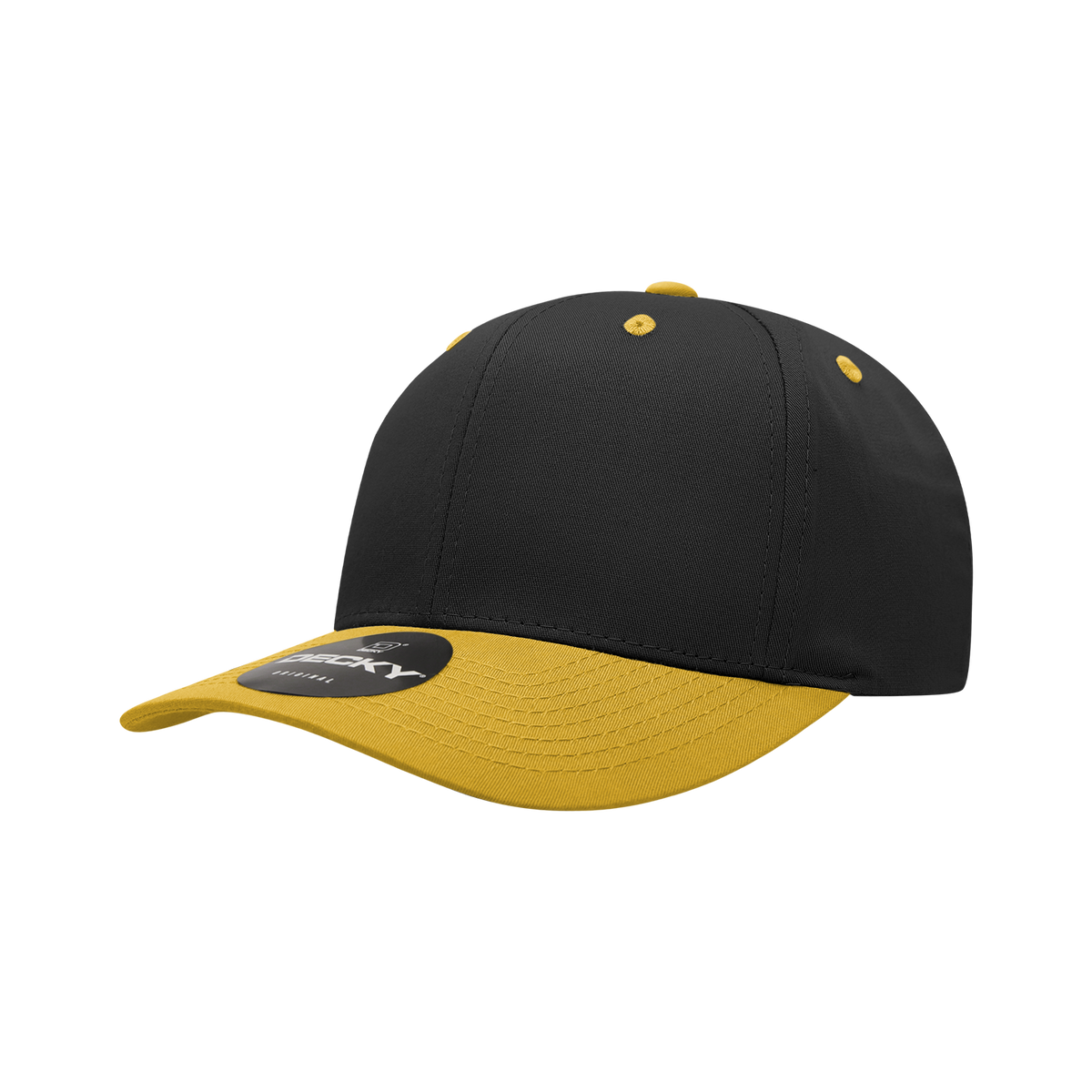Decky 6022 6 Panel Mid Profile Structured Cotton Snapback - Black/Gold