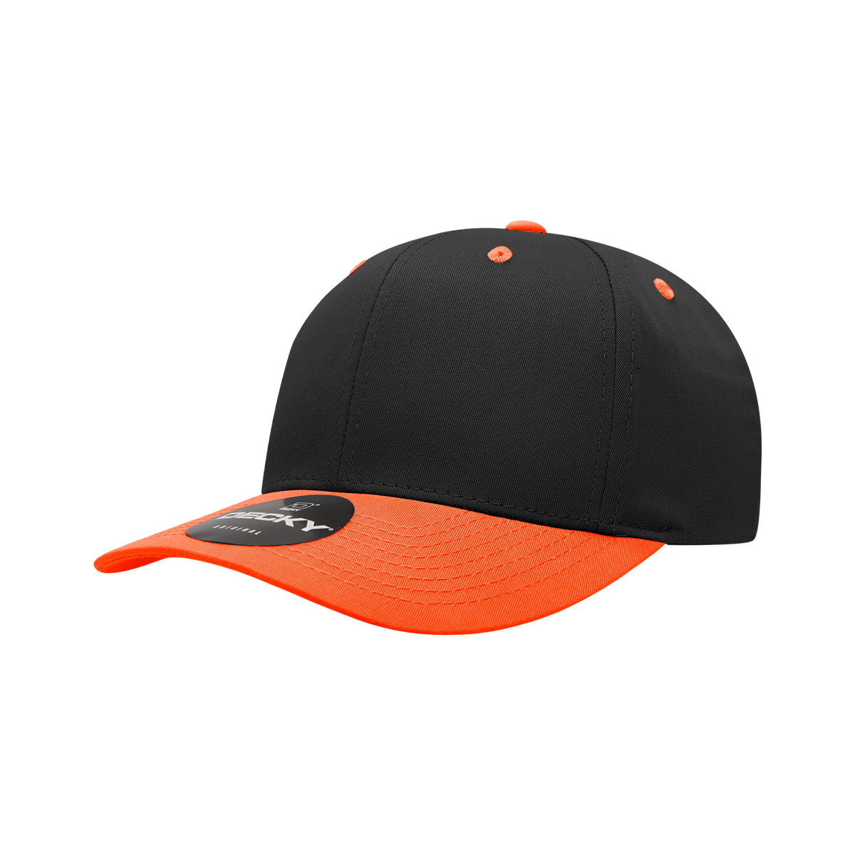 Decky 6022 6 Panel Mid Profile Structured Cotton Snapback - Black/Orange