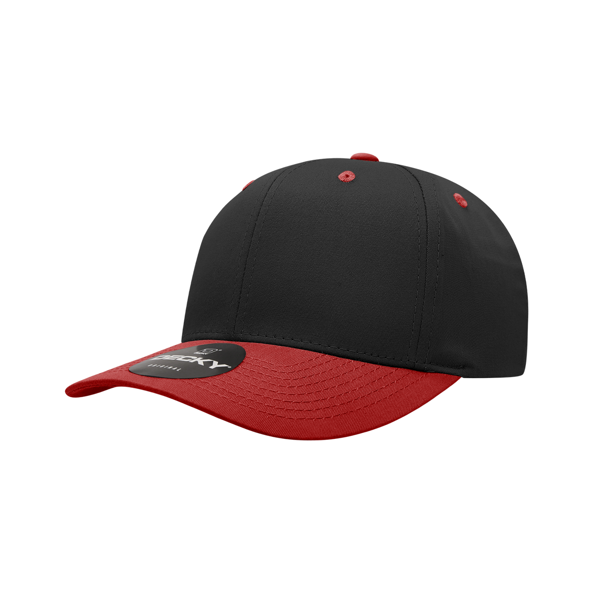Decky 6022 6 Panel Mid Profile Structured Cotton Snapback - Black/Red
