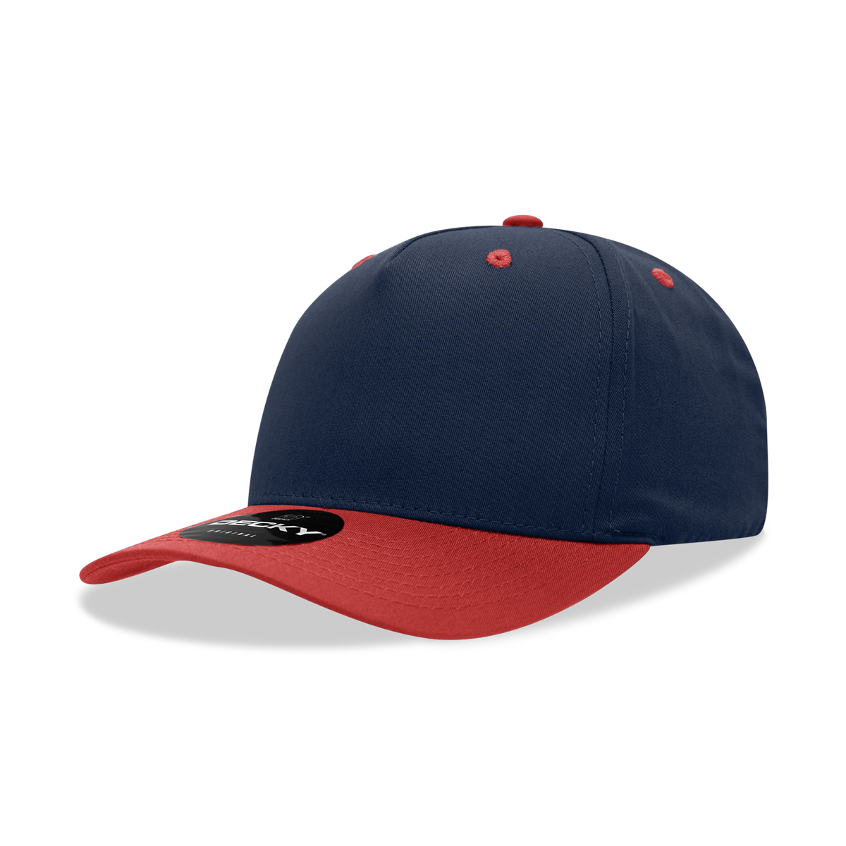 Decky 6024 5 Panel Mid Profile Structured Cotton Blend Cap - Navy/Red