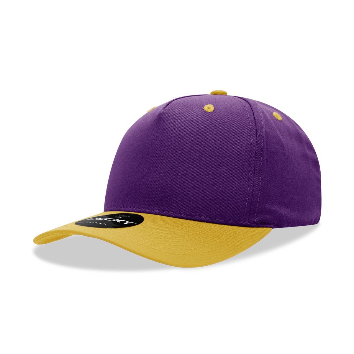 Decky 6024 5 Panel Mid Profile Structured Cotton Blend Cap - Purple/Gold