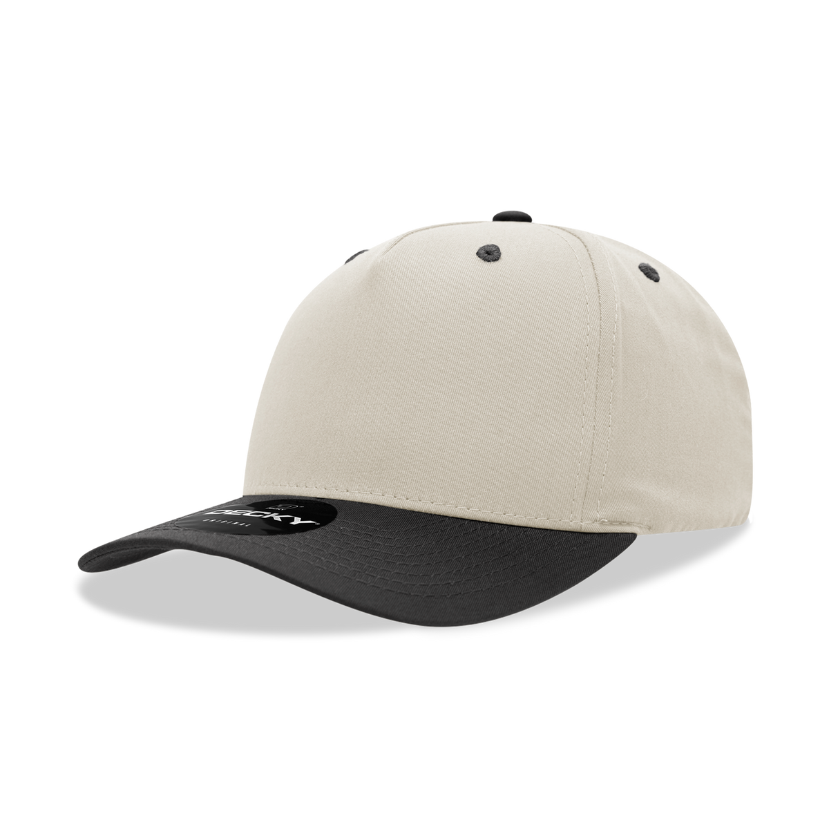 Decky 6024 5 Panel Mid Profile Structured Cotton Blend Cap - Stone/Black