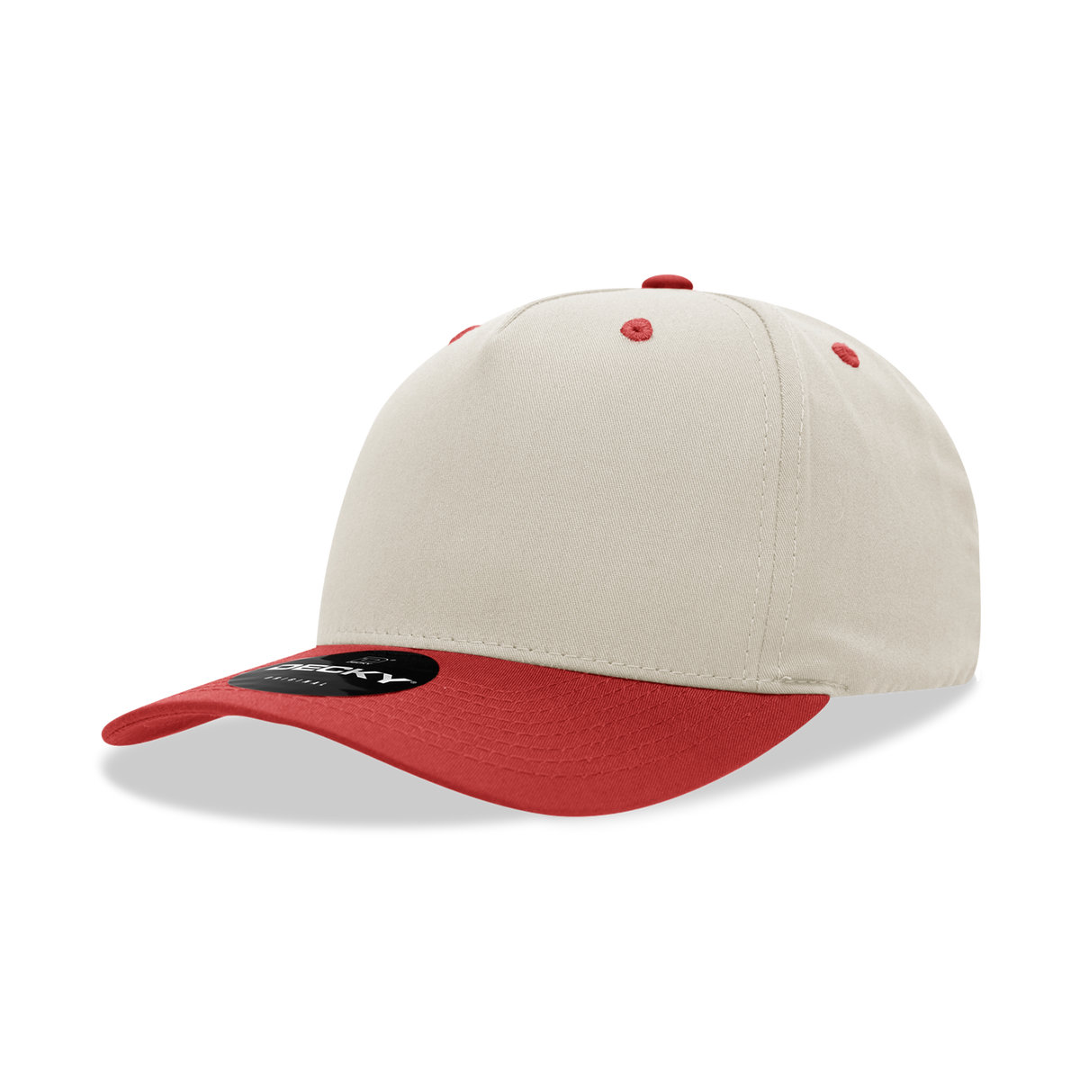 Decky 6024 5 Panel Mid Profile Structured Cotton Blend Cap - Stone/Red