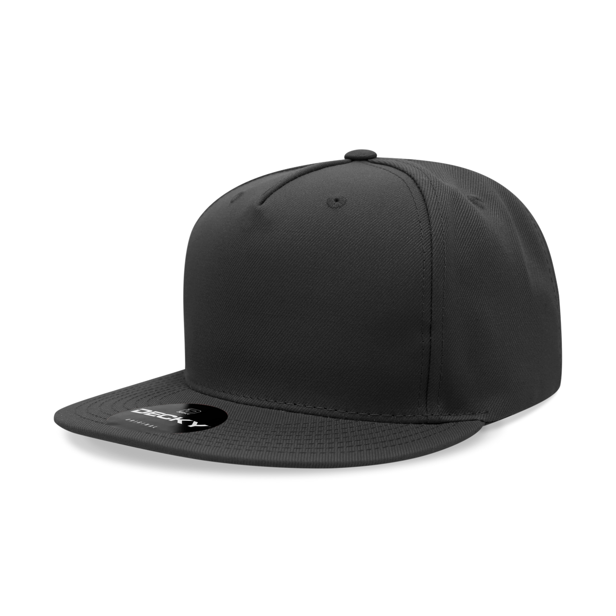 Decky 6029 5 Panel High Profile Polyester Flat Bill Snapback - Black