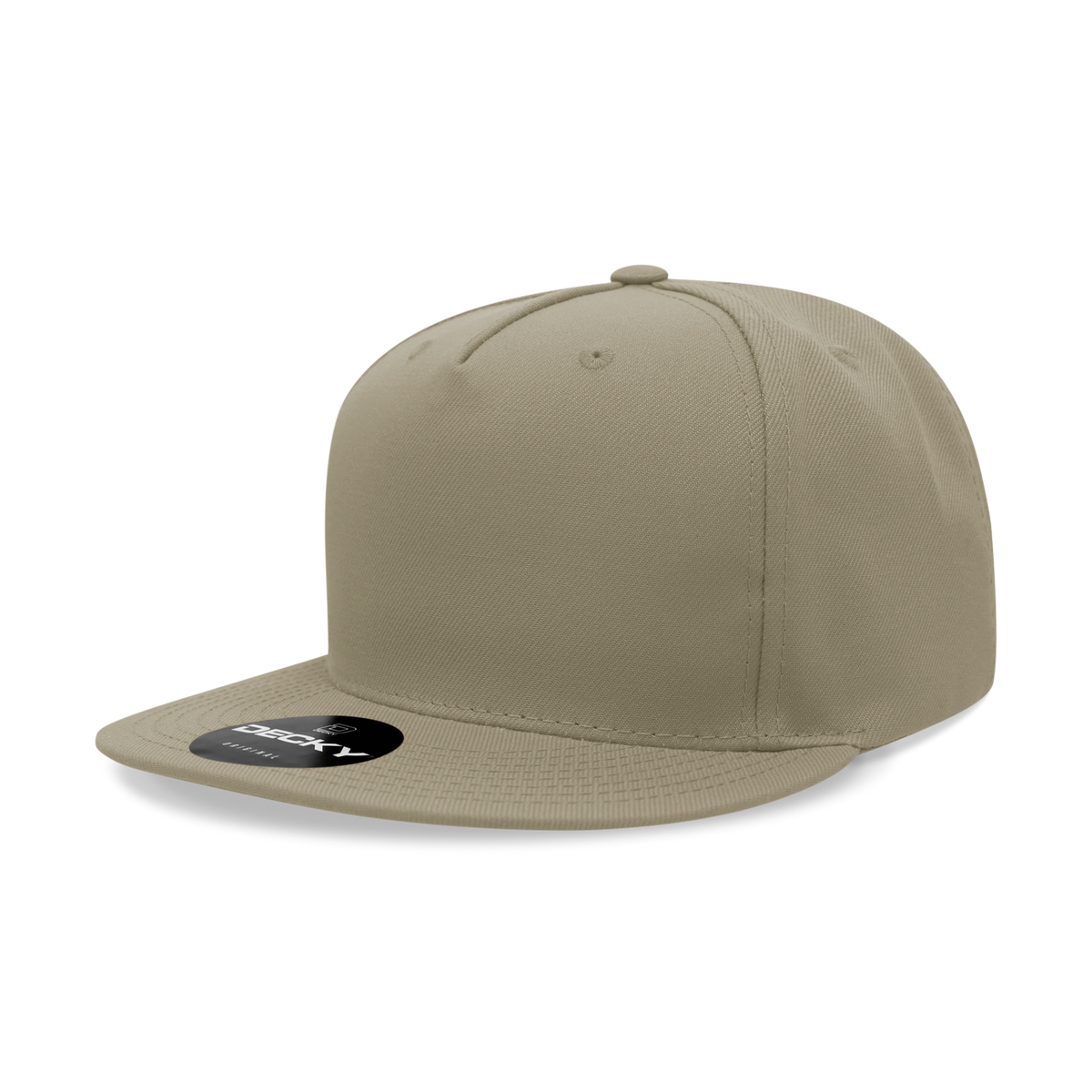 Decky 6029 5 Panel High Profile Polyester Flat Bill Snapback - Khaki