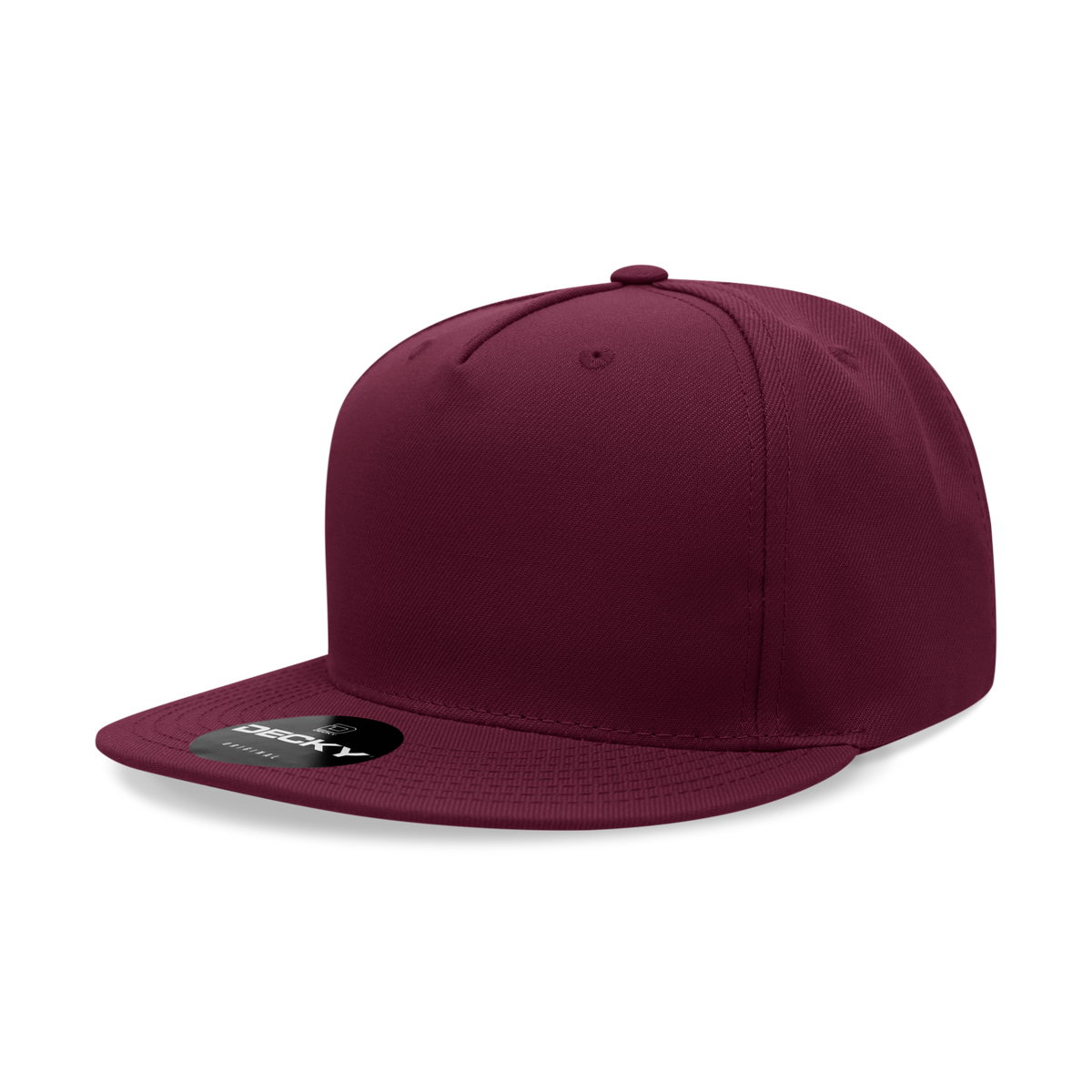 Decky 6029 5 Panel High Profile Polyester Flat Bill Snapback - Maroon