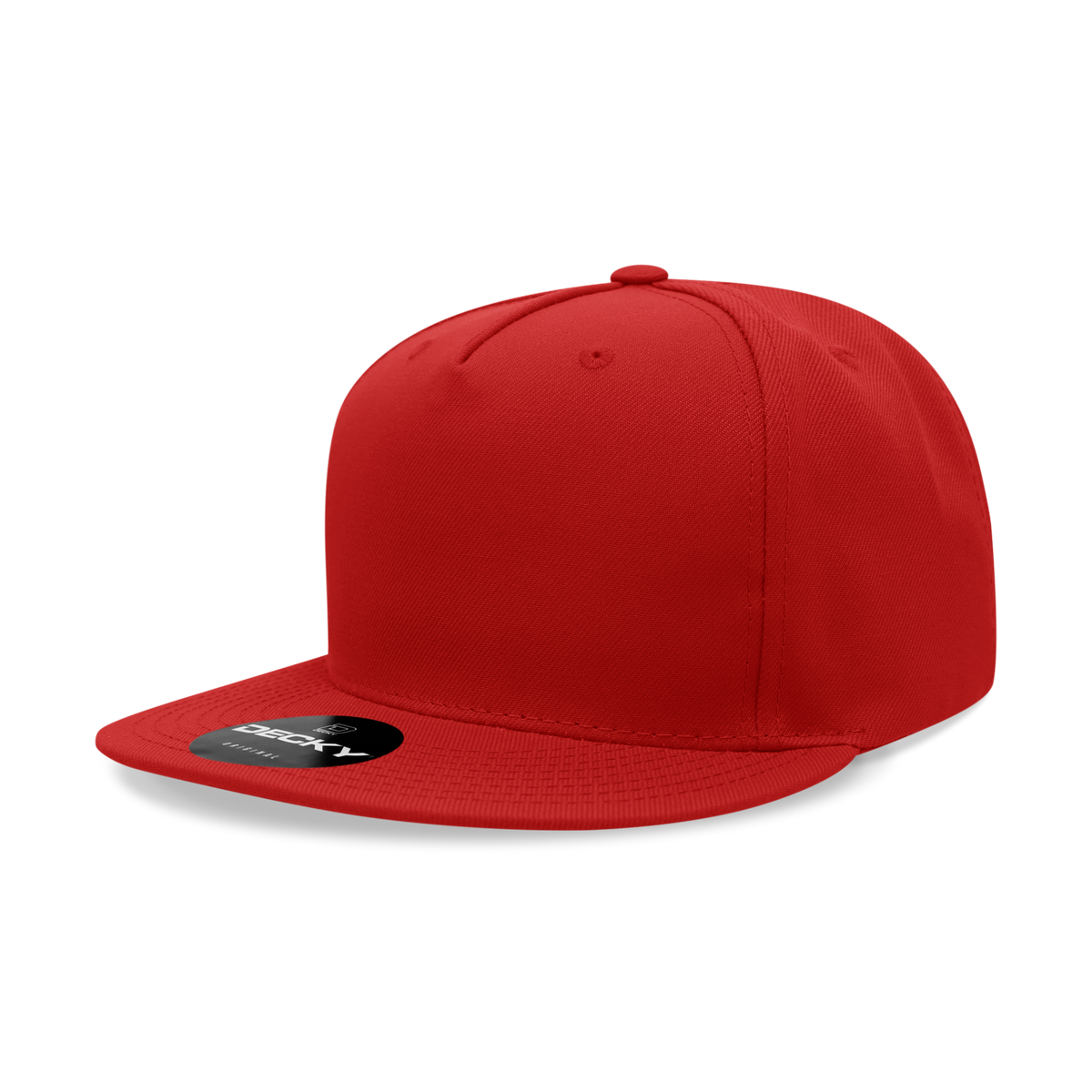 Decky 6029 5 Panel High Profile Polyester Flat Bill Snapback - Red