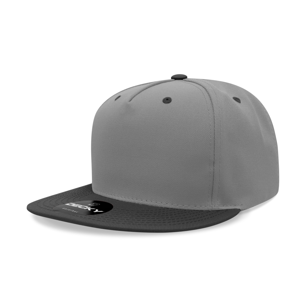 Decky 6029 5 Panel High Profile Polyester Flat Bill Snapback - Grey/Black