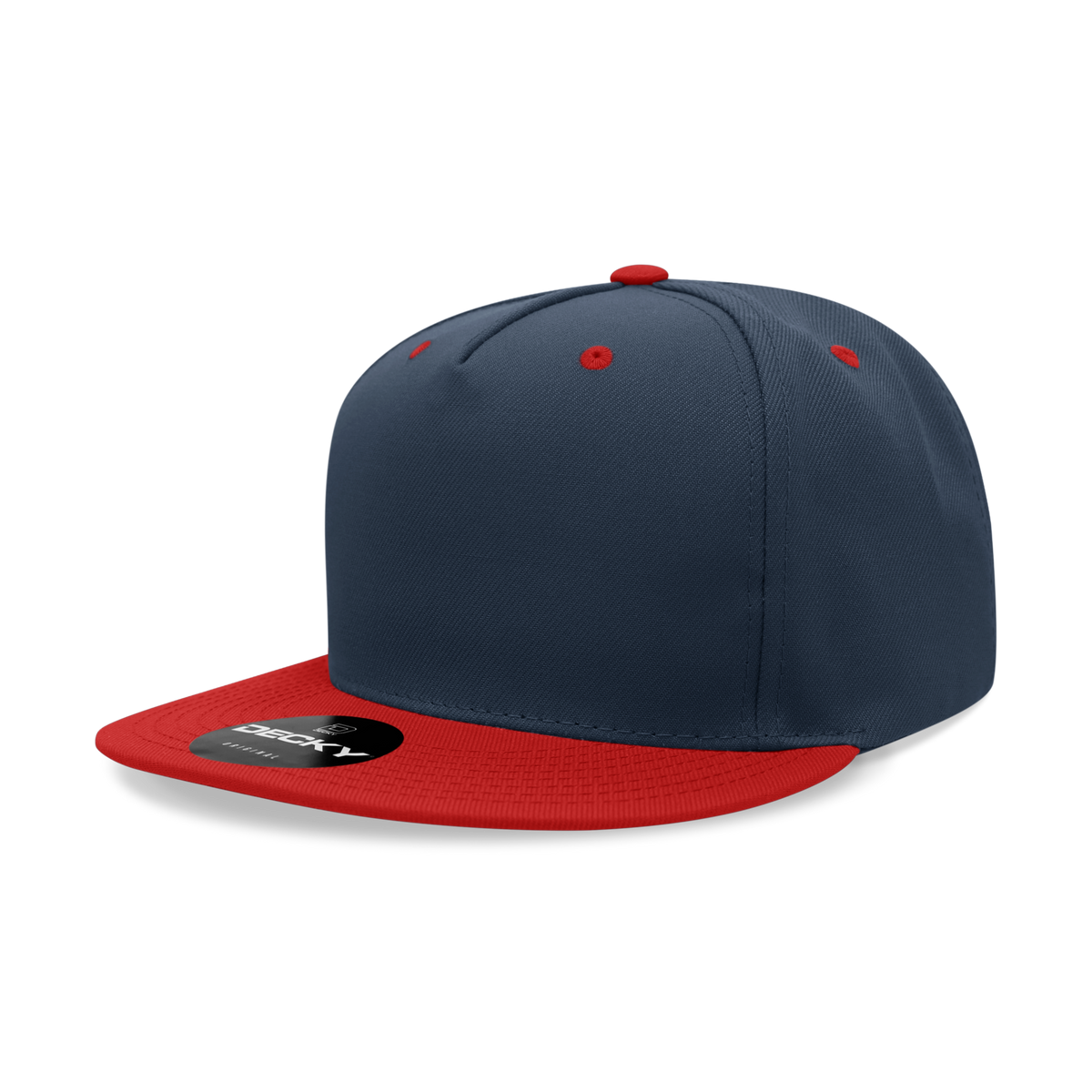 Decky 6029 5 Panel High Profile Polyester Flat Bill Snapback - Navy/Red