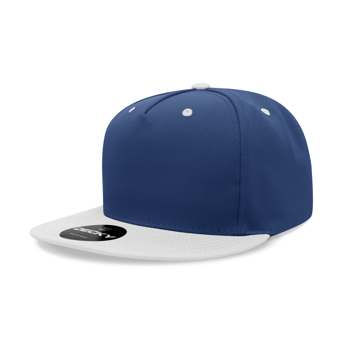 Decky 6029 5 Panel High Profile Polyester Flat Bill Snapback - Royal/White