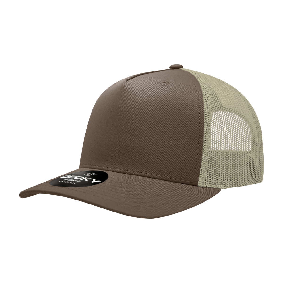 Decky 6030 5 Panel Mid Profile Structured Cotton Blend Trucker - Brown/Khaki