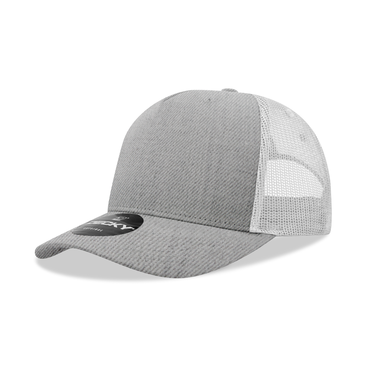 Decky 6030 5 Panel Mid Profile Structured Cotton Blend Trucker - Heather Grey/White