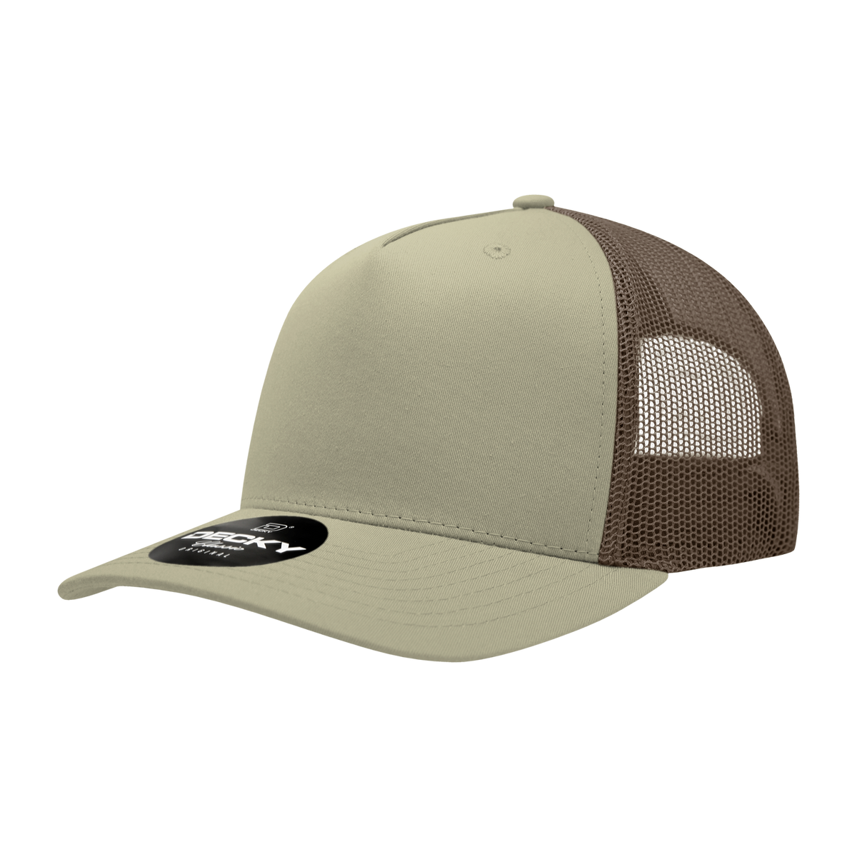 Decky 6030 5 Panel Mid Profile Structured Cotton Blend Trucker - Khaki/Brown