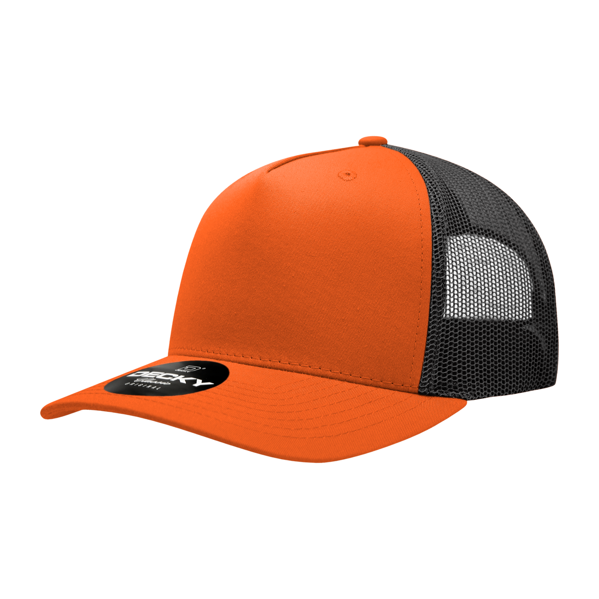 Decky 6030 5 Panel Mid Profile Structured Cotton Blend Trucker - Orange/Black
