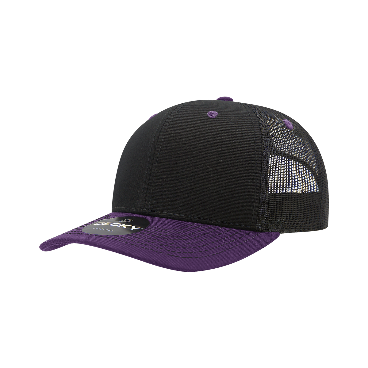 Decky 6031 6 Panel Mid Profile Structured Contra-Stitch Trucker - Blk/Pur