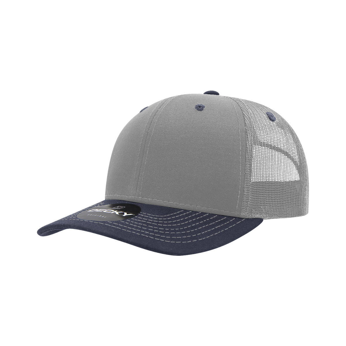 Decky 6031 6 Panel Mid Profile Structured Contra-Stitch Trucker - Gry/Nvy