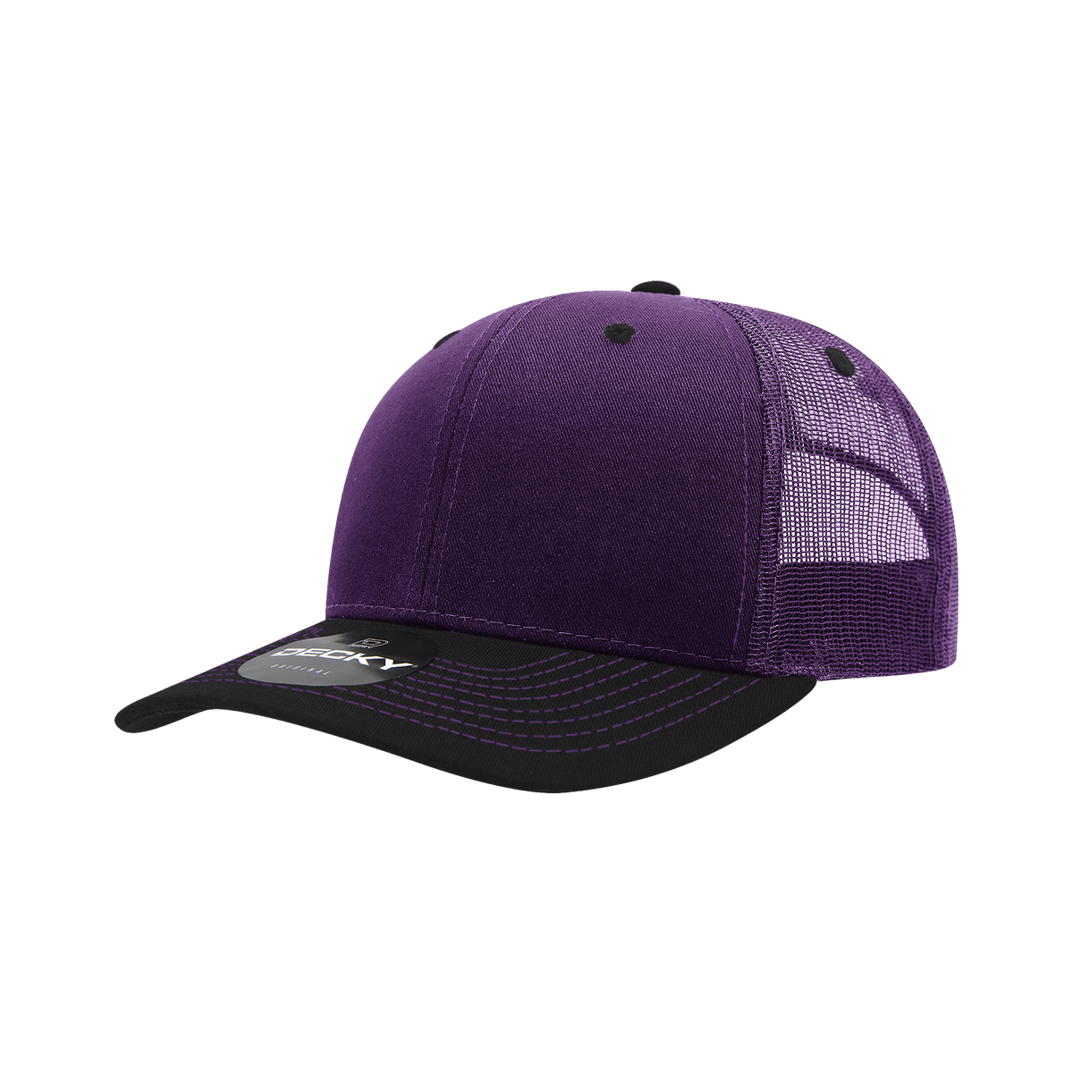 Decky 6031 6 Panel Mid Profile Structured Contra-Stitch Trucker - Pur/Blk