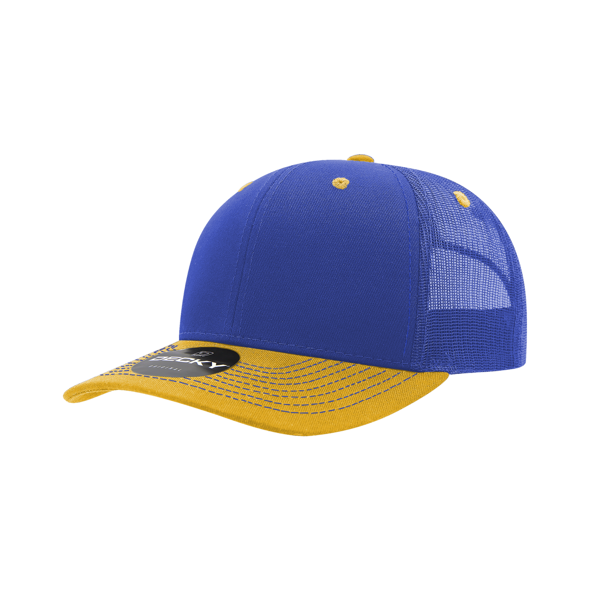 Decky 6031 6 Panel Mid Profile Structured Contra-Stitch Trucker - Ryl/Gld