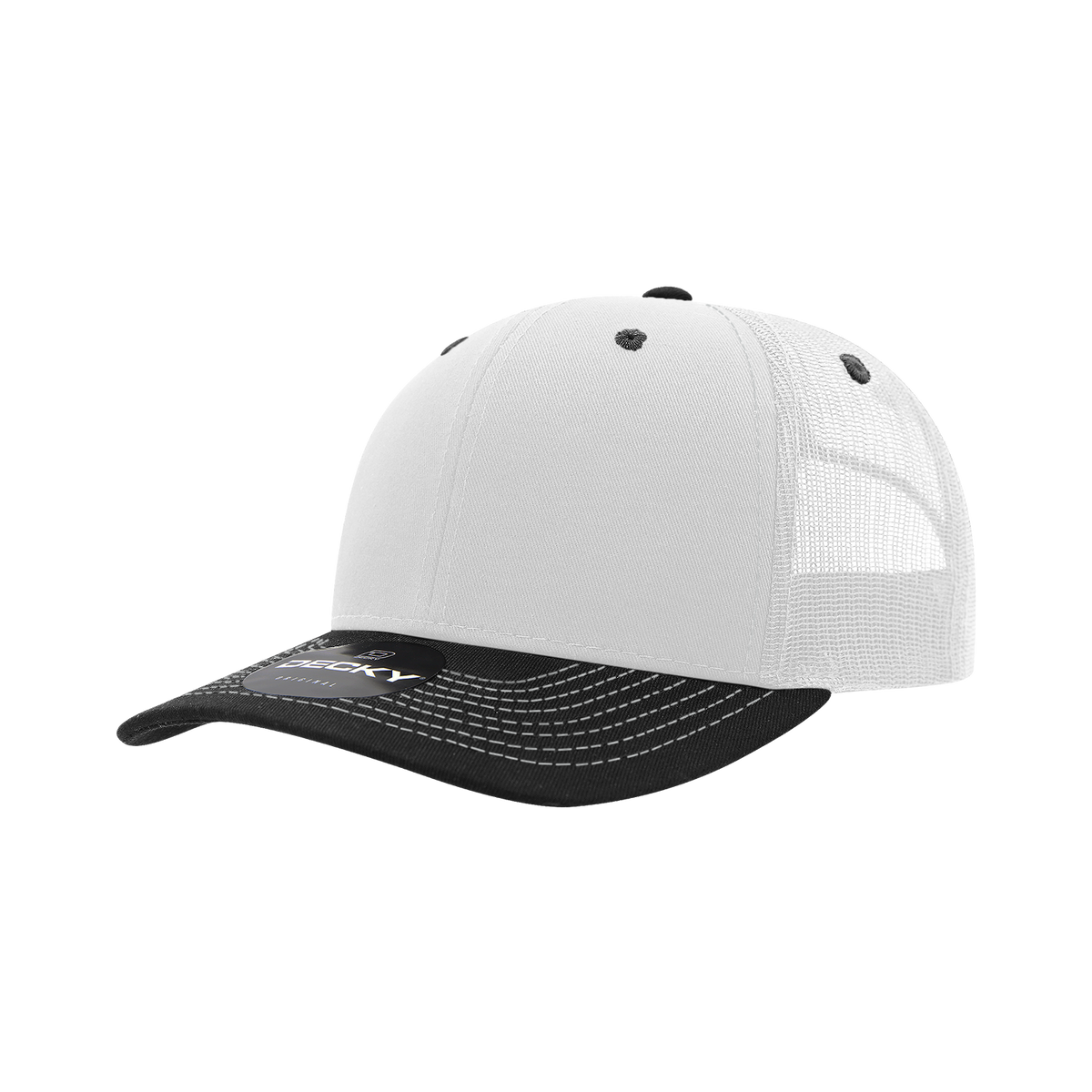 Decky 6031 6 Panel Mid Profile Structured Contra-Stitch Trucker - Wht/Blk